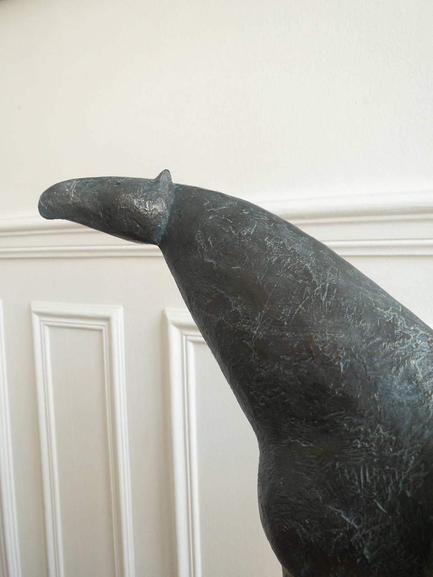 Horse XIII by Pierre Yermia - Animal bronze sculpture, grey & blue patina For Sale 8