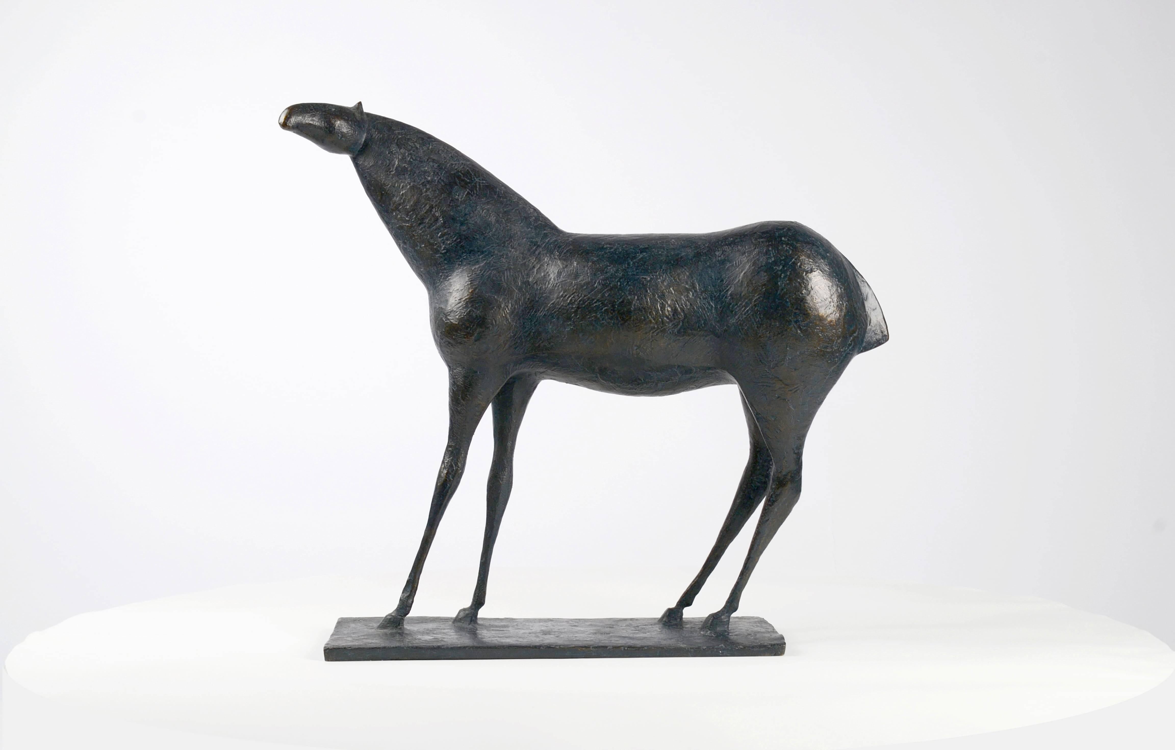 Pferd XIII von Pierre Yermia - Skulptur aus Bronze, grau und blau patiniert