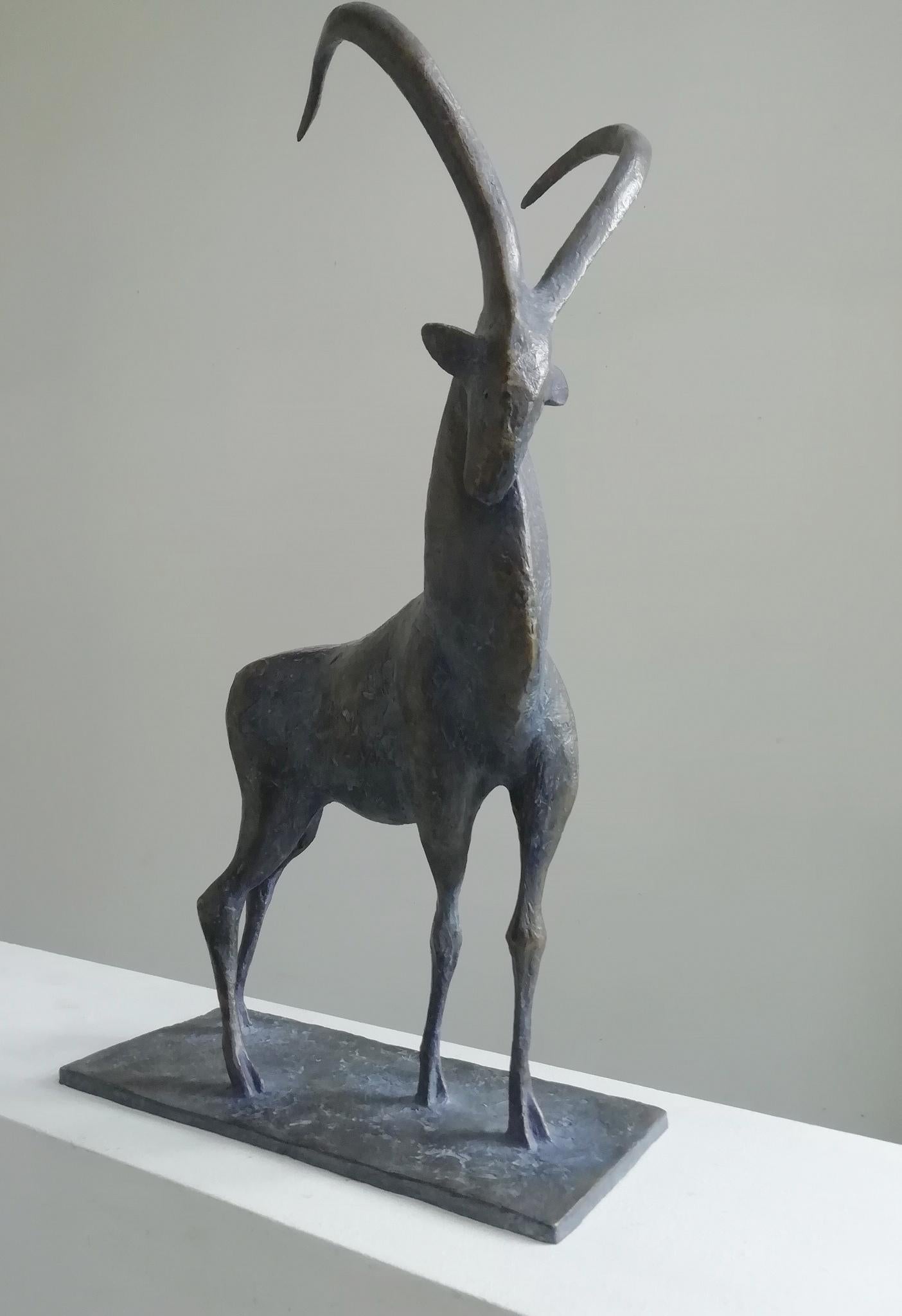 Ibex by Pierre Yermia - Contemporary animal bronze sculpture, elegant, balance For Sale 1