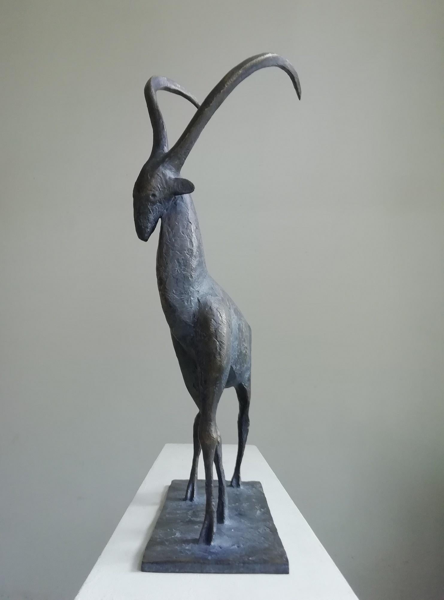 Ibex by Pierre Yermia - Contemporary animal bronze sculpture, elegant, balance For Sale 2