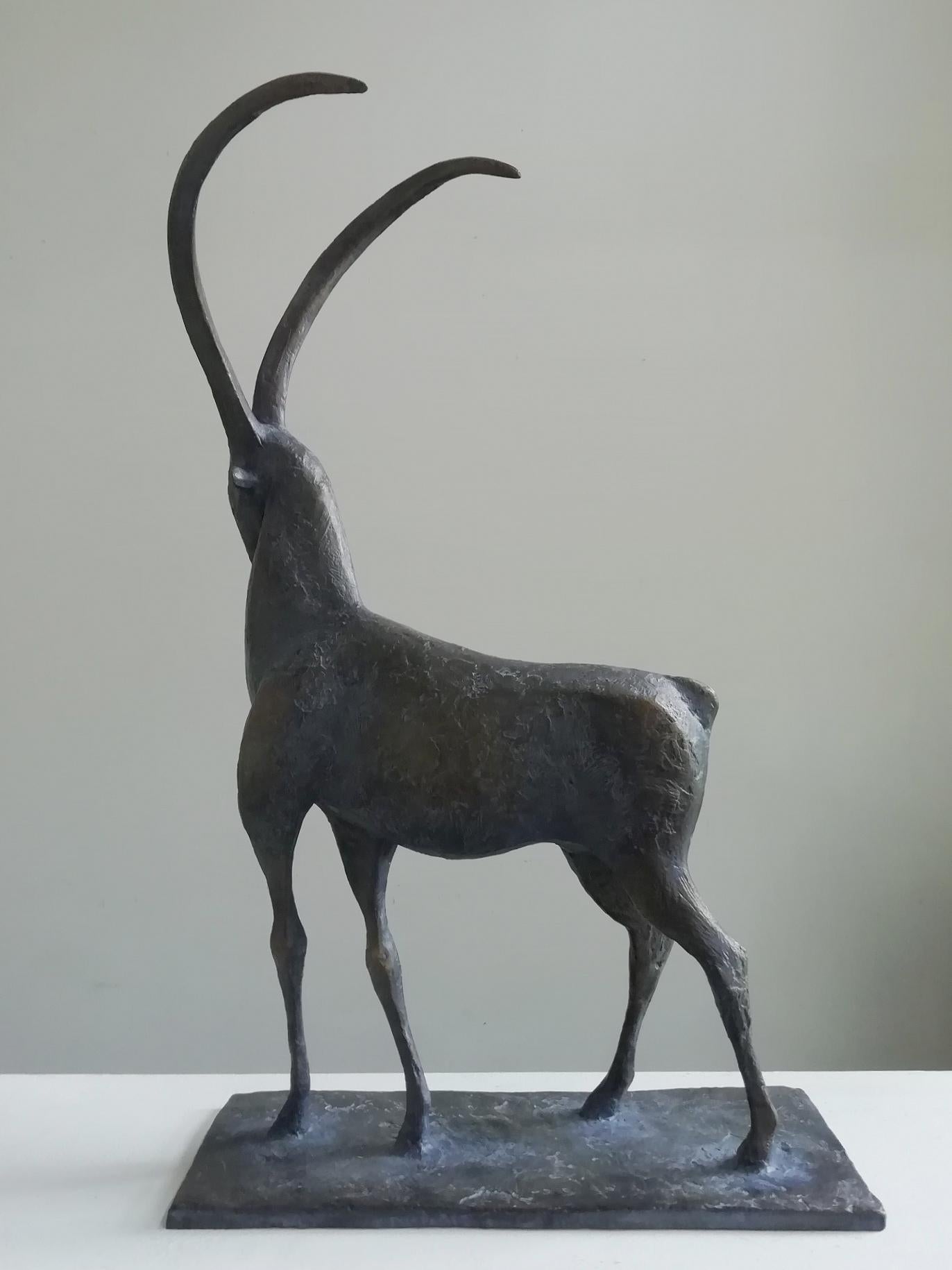 Ibex by Pierre Yermia - Contemporary animal bronze sculpture, elegant, balance For Sale 3