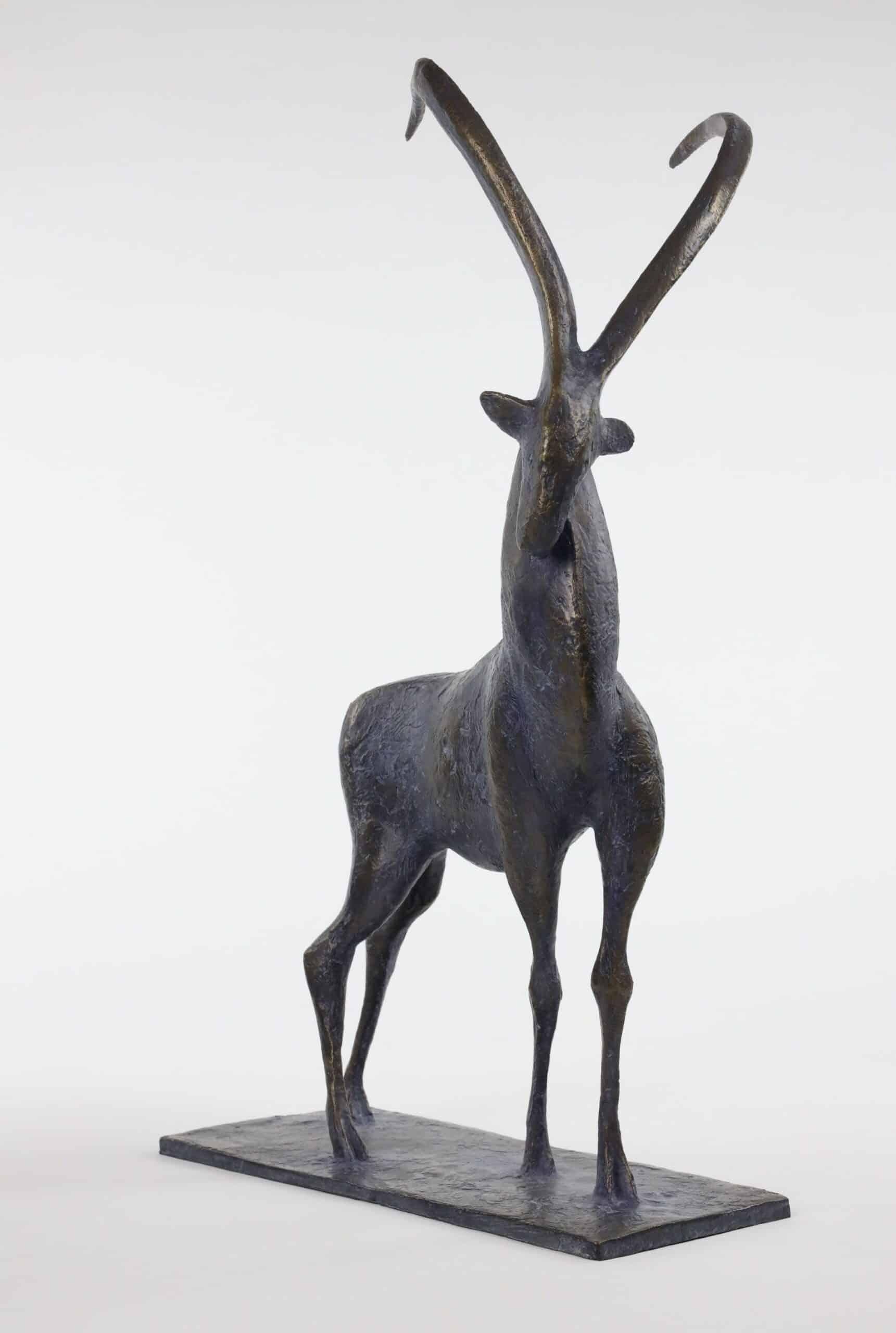 Ibex by Pierre Yermia - Contemporary animal bronze sculpture, elegant, balance For Sale 4