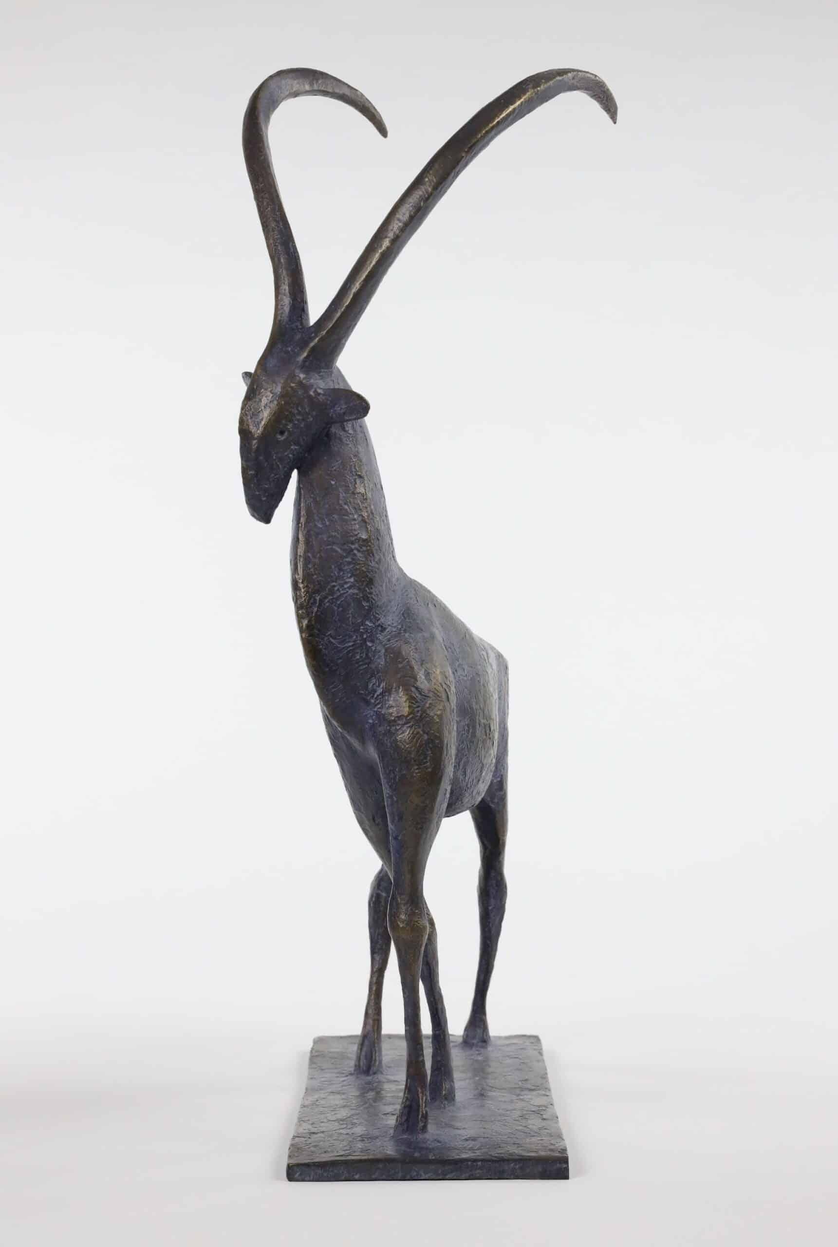 Ibex by Pierre Yermia - Contemporary animal bronze sculpture, elegant, balance For Sale 5