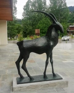 Ibex I by Pierre Yermia - Animal art, large outdoor bronze sculpture, elegant