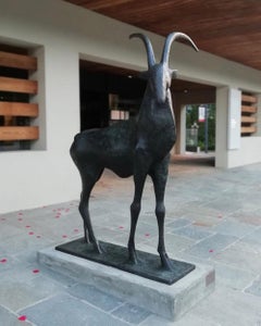 Ibex I by Pierre Yermia - Animal art, large outdoor bronze sculpture, elegant