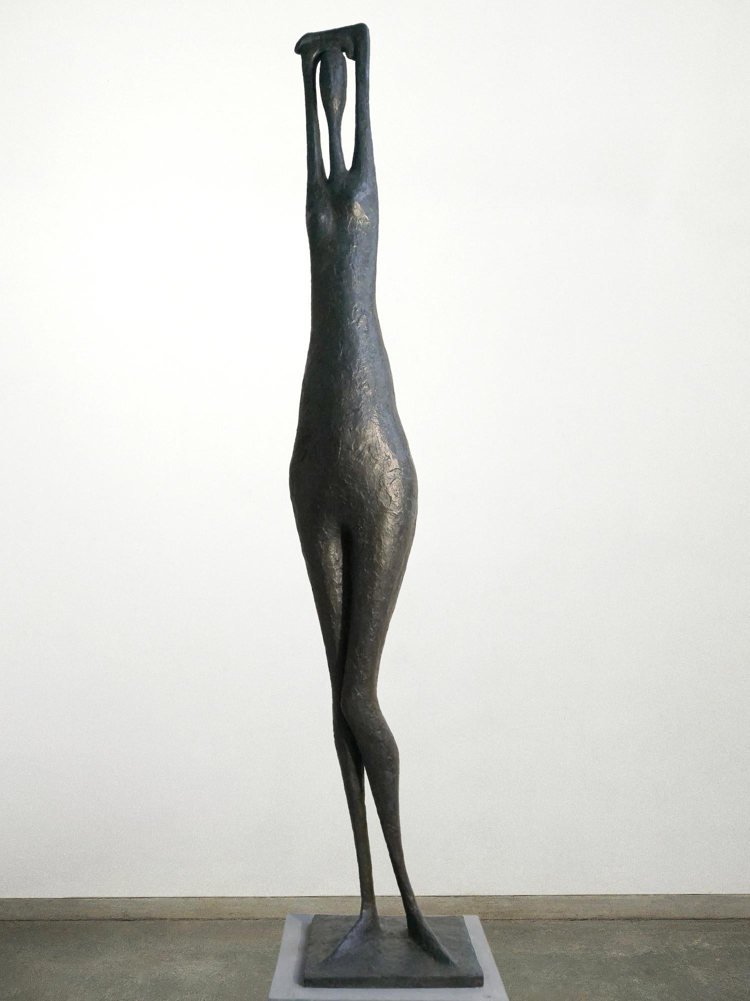 Large Arms Raised Standing Figure II is a bronze sculpture by French contemporary artist Pierre Yermia, dimensions are 186 × 30 × 32 cm (73.2 × 11.8 × 12.6 in). 
The sculpture is signed and numbered, it is part of a limited edition of 8 editions + 4
