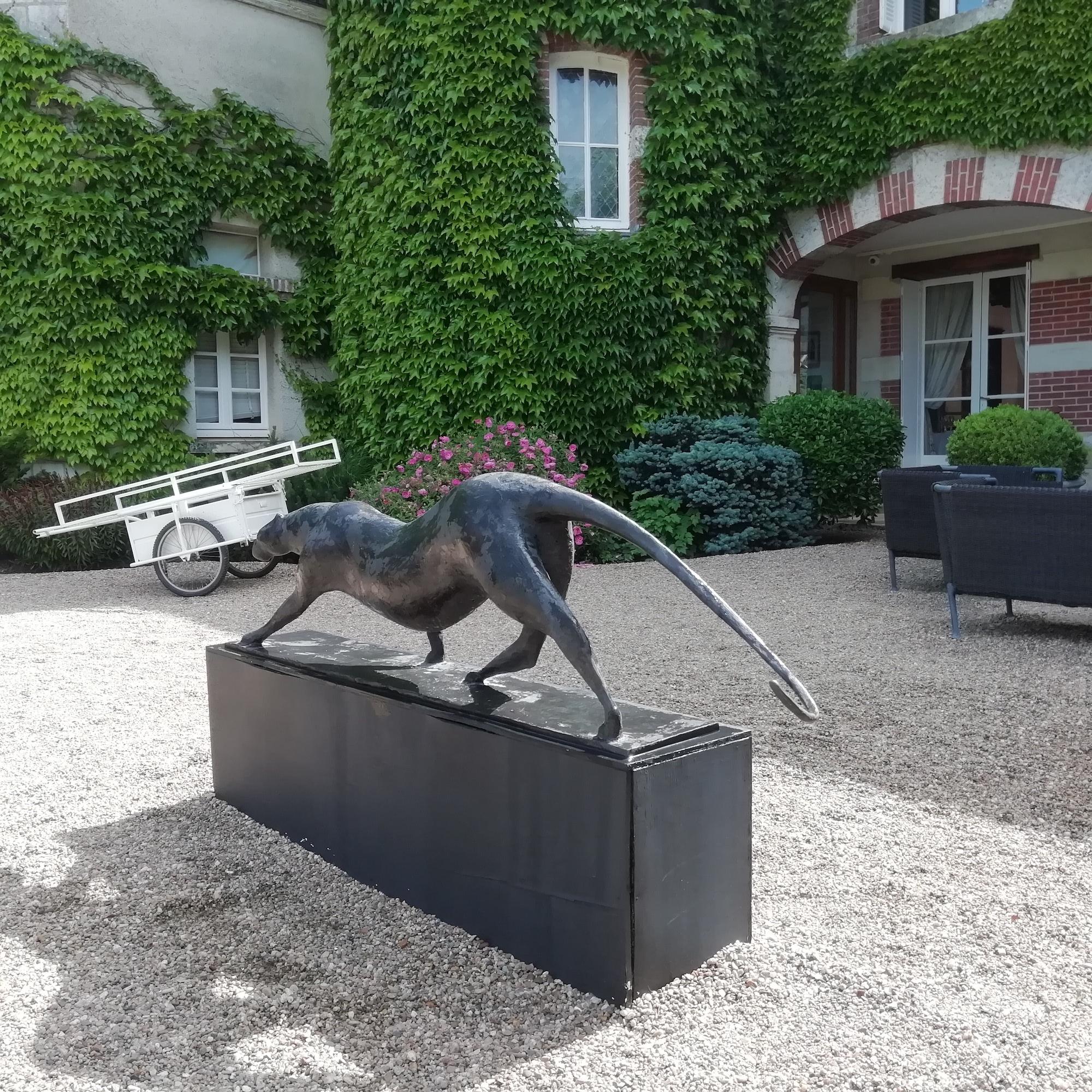 Large Feline by Pierre Yermia - Animal bronze sculpture, outdoor art For Sale 5