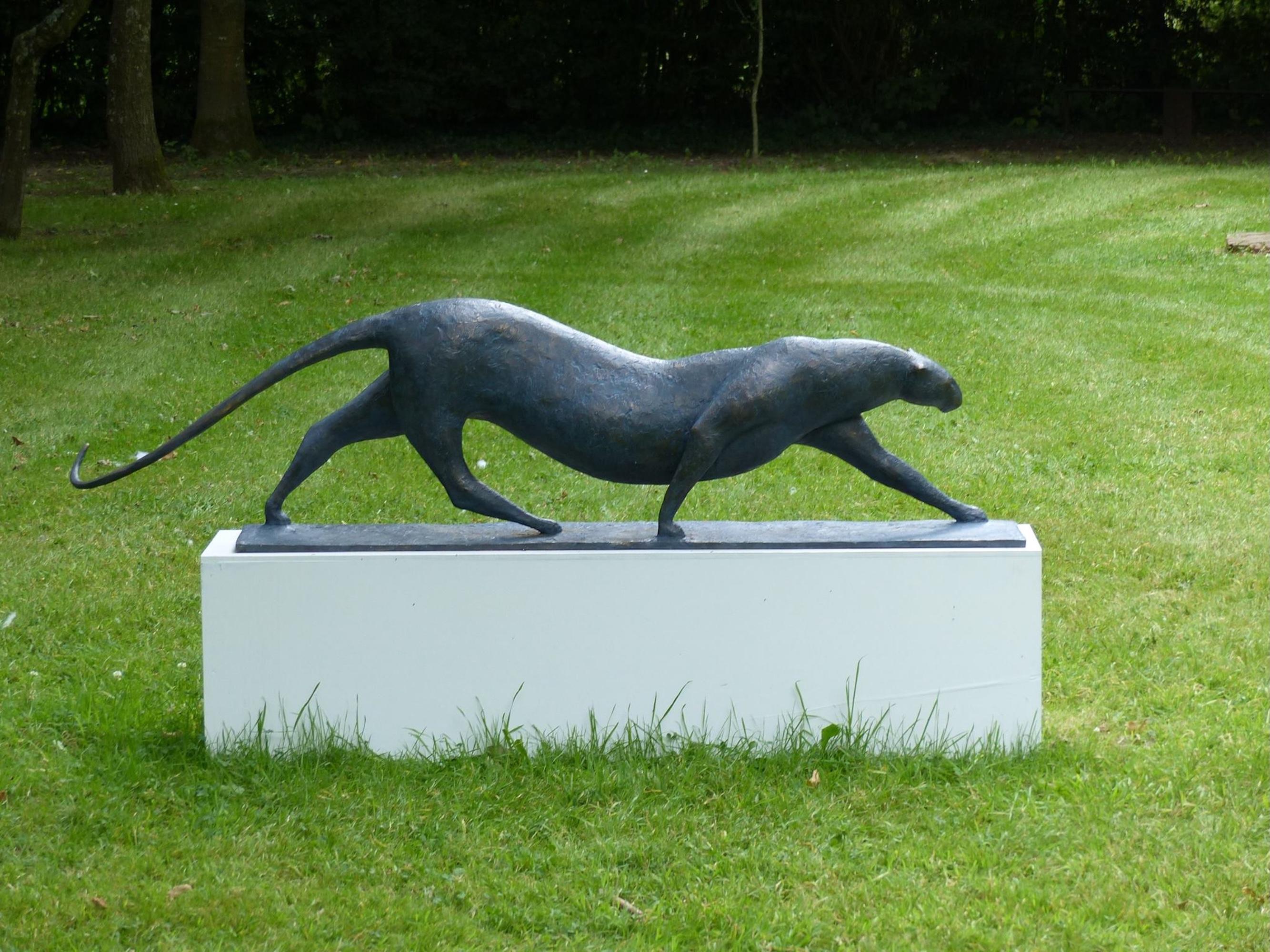Large Feline is a bronze sculpture by French contemporary artist Pierre Yermia, dimensions are 24 × 175 × 47 cm (9.4 × 68.9 × 18.5 in). 
The sculpture is signed and numbered, it is part of a limited edition of 8 editions + 4 artist’s proofs, and