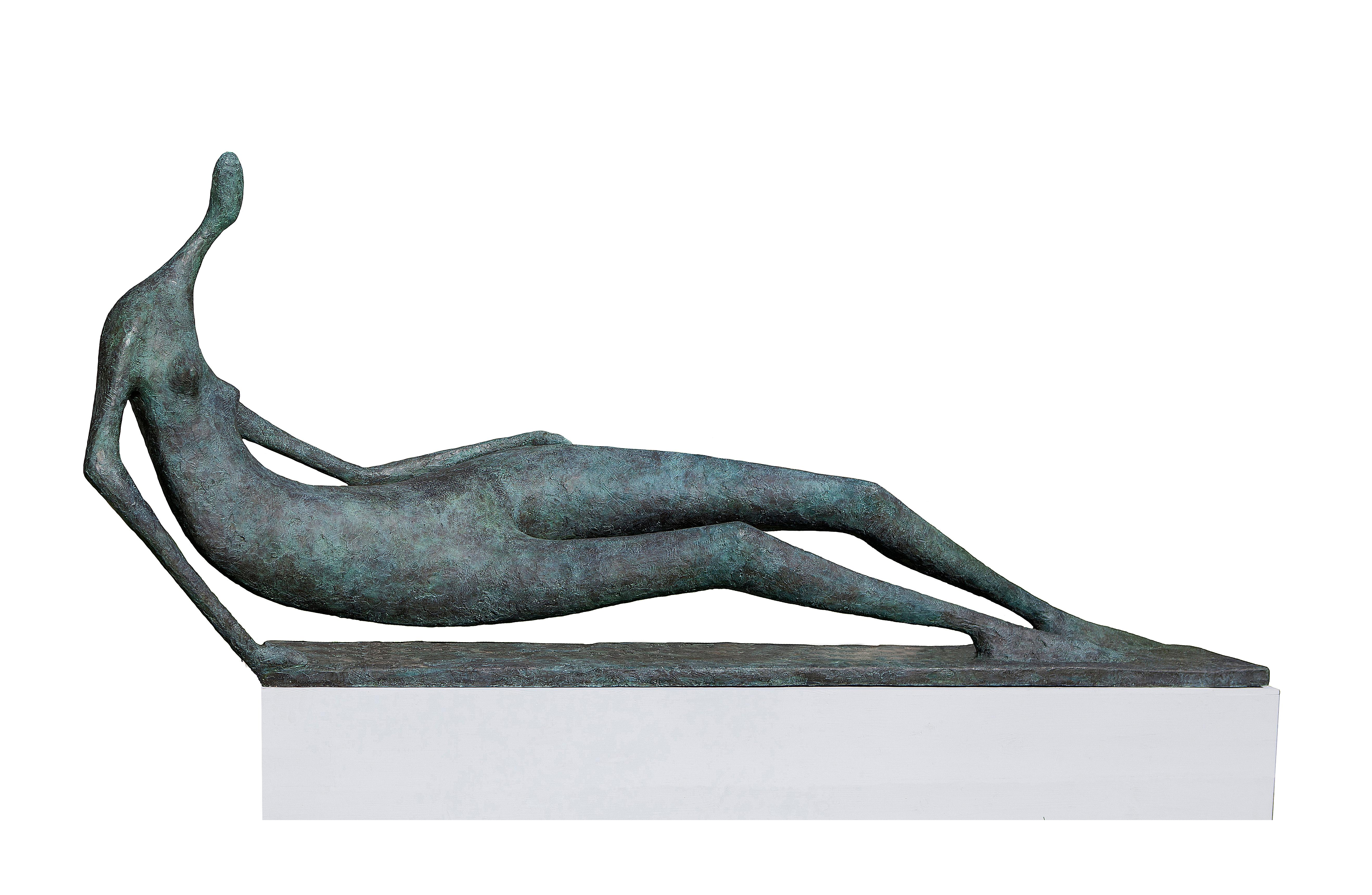 Monumental Lying Figure by P. Yermia, 10.2 Ft Wide Bronze Sculpture, Outdoor Art