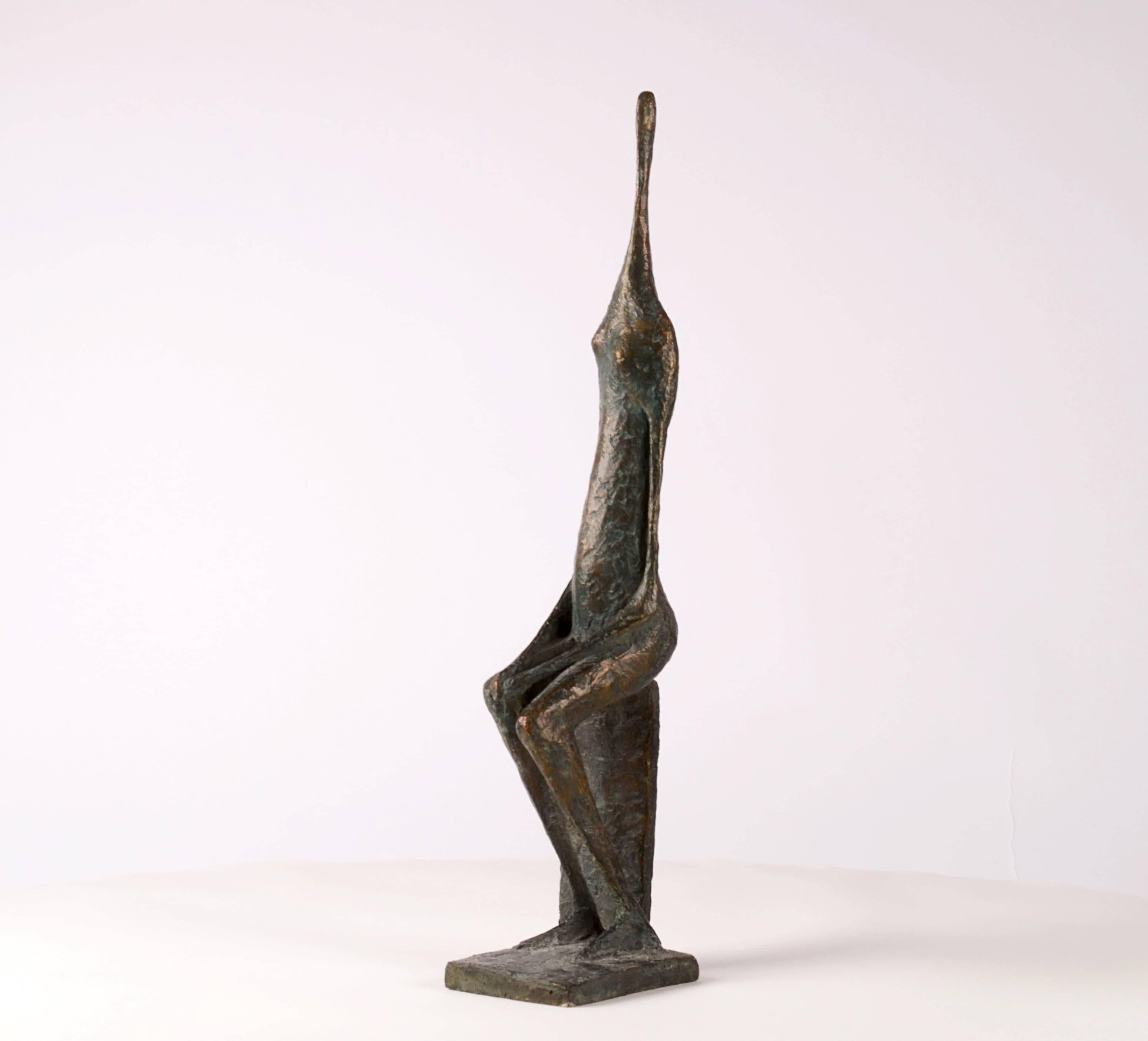 Seated Figure XII by Pierre Yermia - Contemporary bronze sculpture, human, dark For Sale 1
