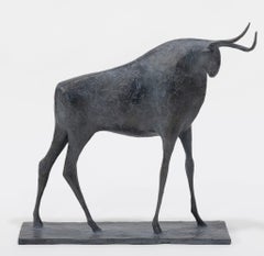 Small Bull I by Pierre Yermia - Animal bronze sculpture, figurative, grey patina
