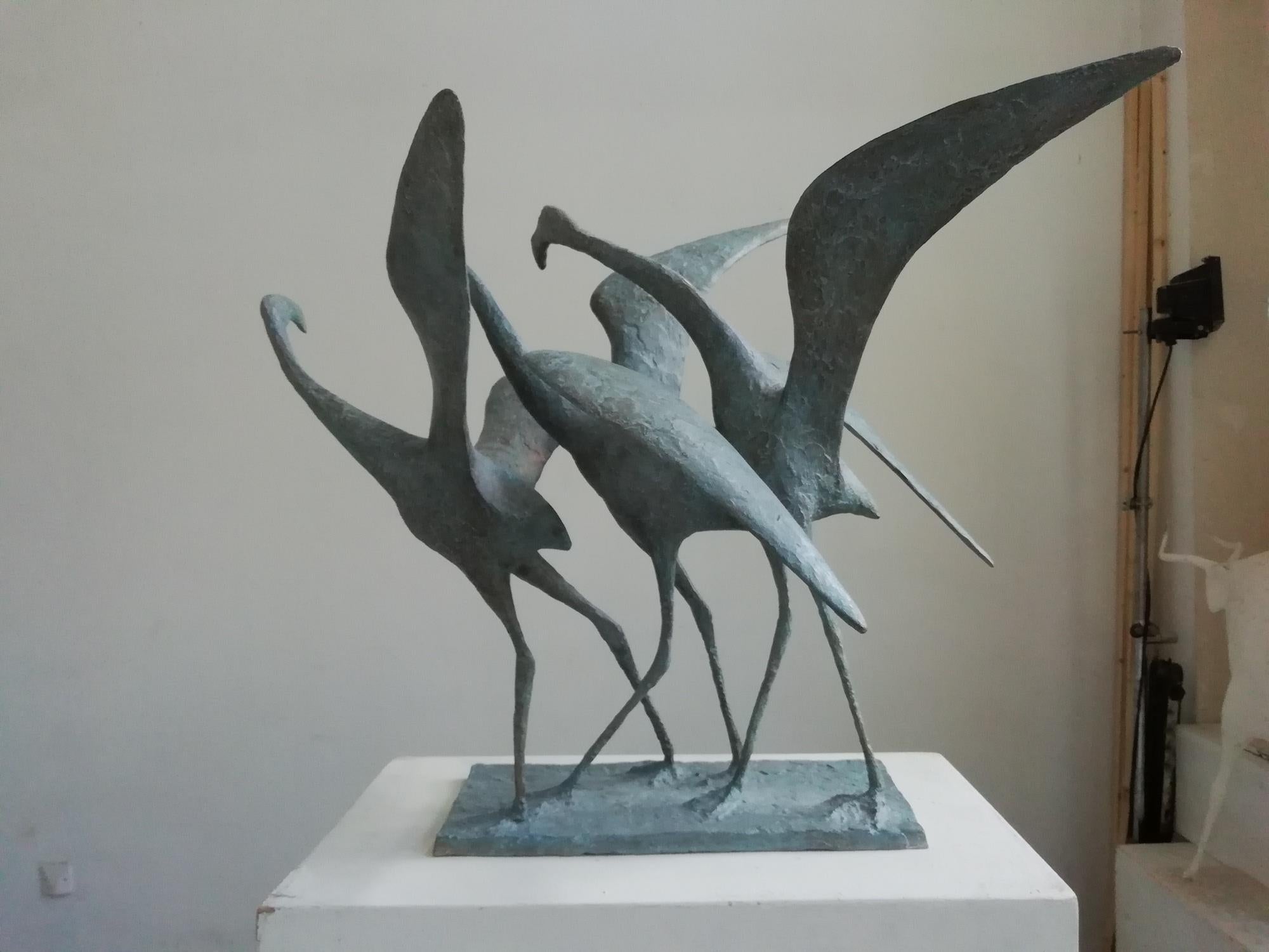 Take-Off II by Pierre Yermia - Bronze sculpture of three birds taking flight For Sale 1
