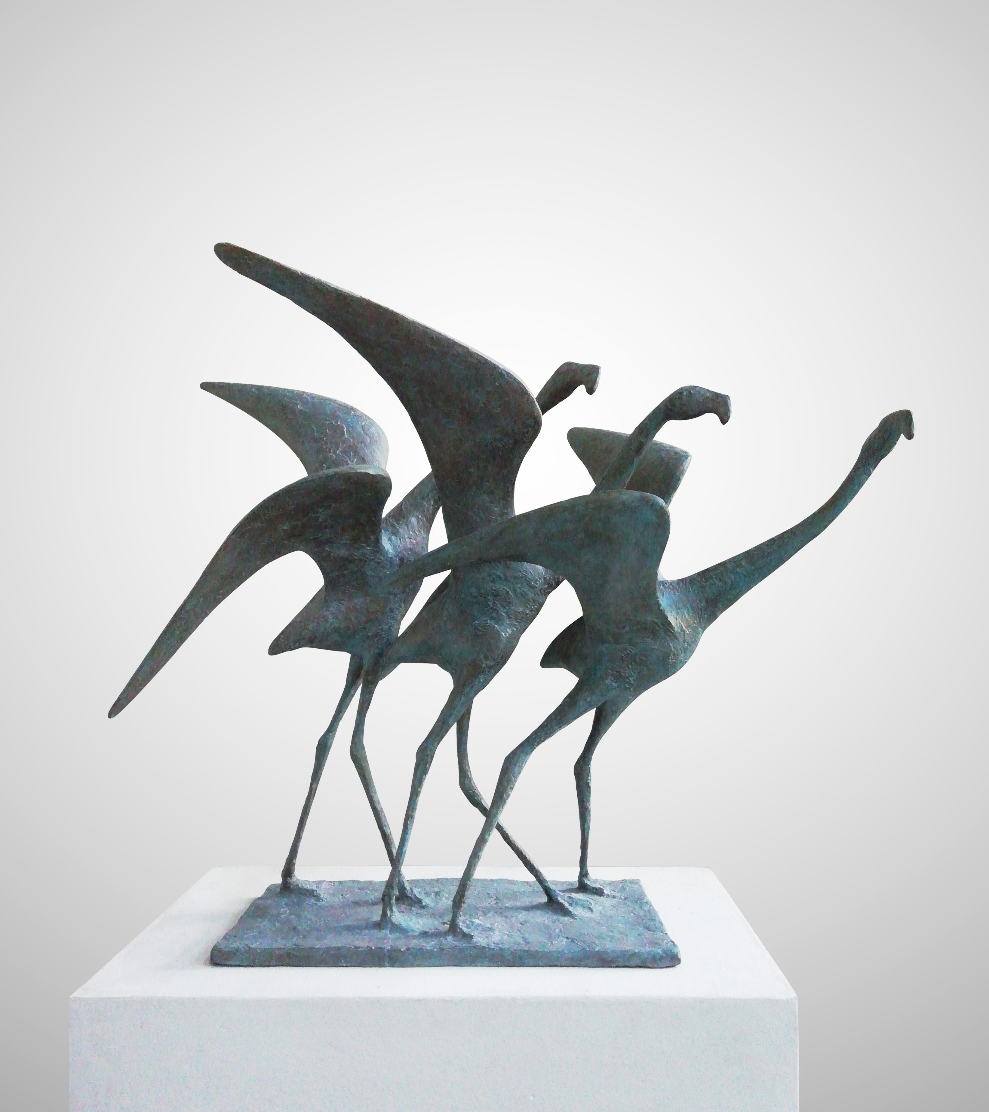 Take-Off II is a sculpture by French contemporary artist Pierre Yermia. 
H 51 x W 71 x D 53 cm. Dimensions of the base: 35.5 cm x 16,5 cm.
This sculpture is signed and numbered. Edition of 8 & 4 A.P.

"The theme of flight came about during my search