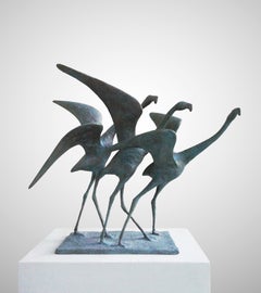 Take-Off II de Pierre Yermia - Sculpture en bronze de trois oiseaux en vol