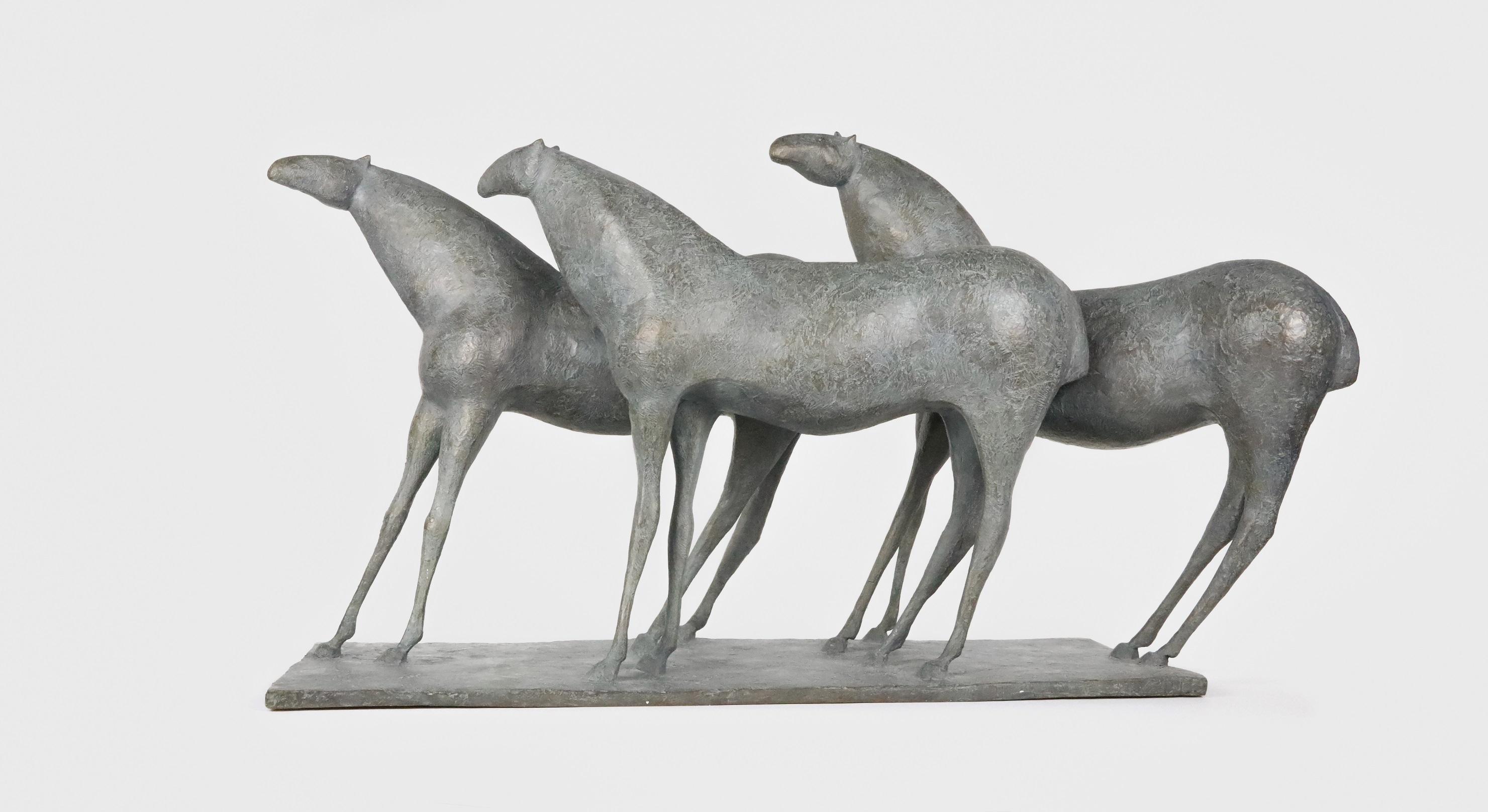 Three Horses by Pierre Yermia - Animal bronze sculpture For Sale 1