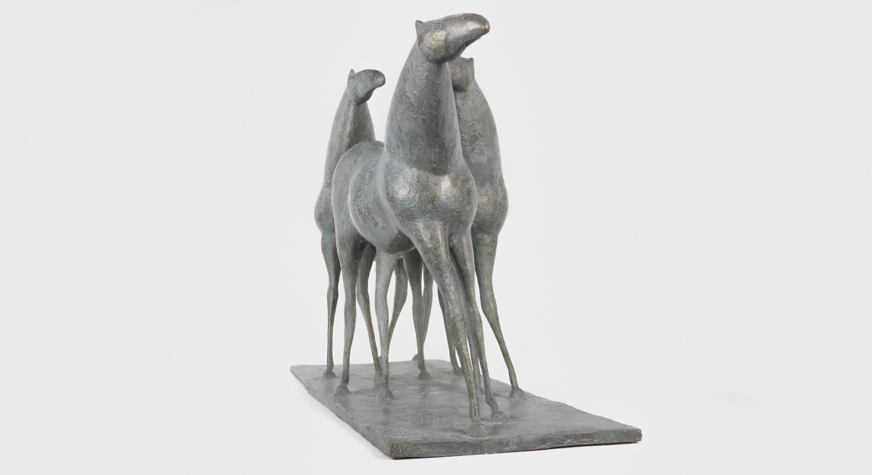 Three Horses by Pierre Yermia - Animal bronze sculpture For Sale 2