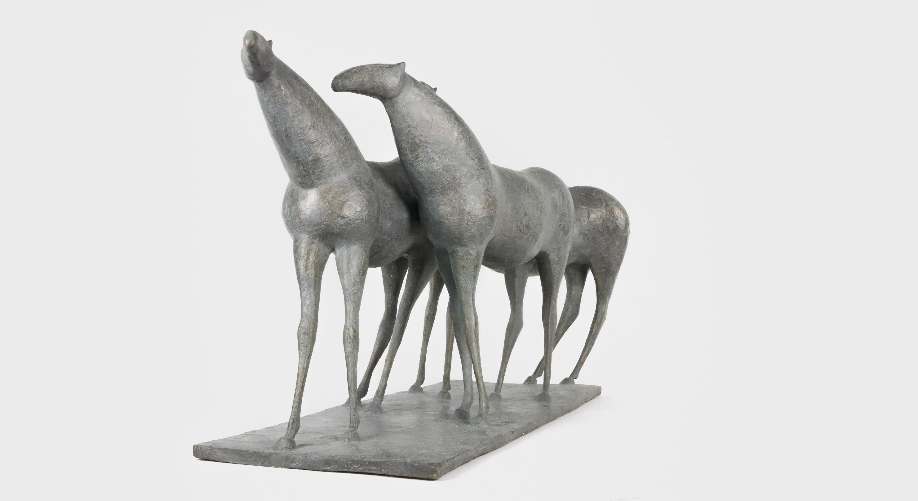 Three Horses by Pierre Yermia - Animal bronze sculpture For Sale 3