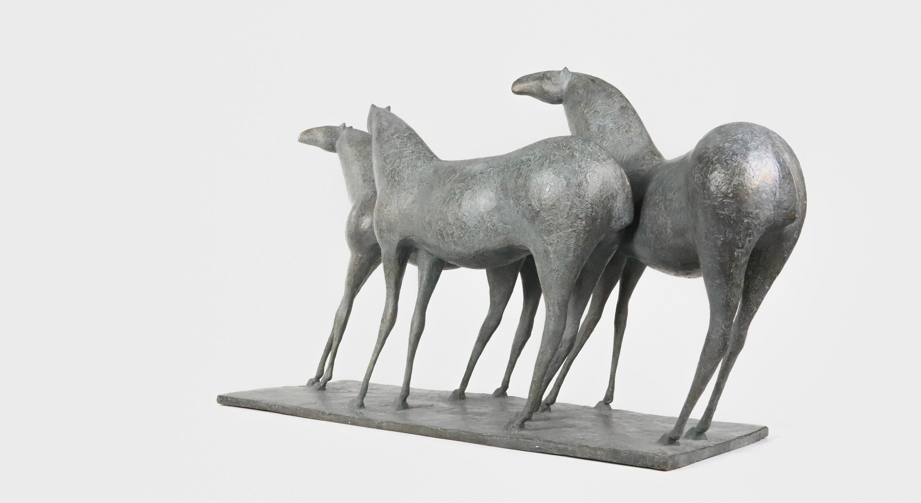 Three Horses by Pierre Yermia - Animal bronze sculpture For Sale 4