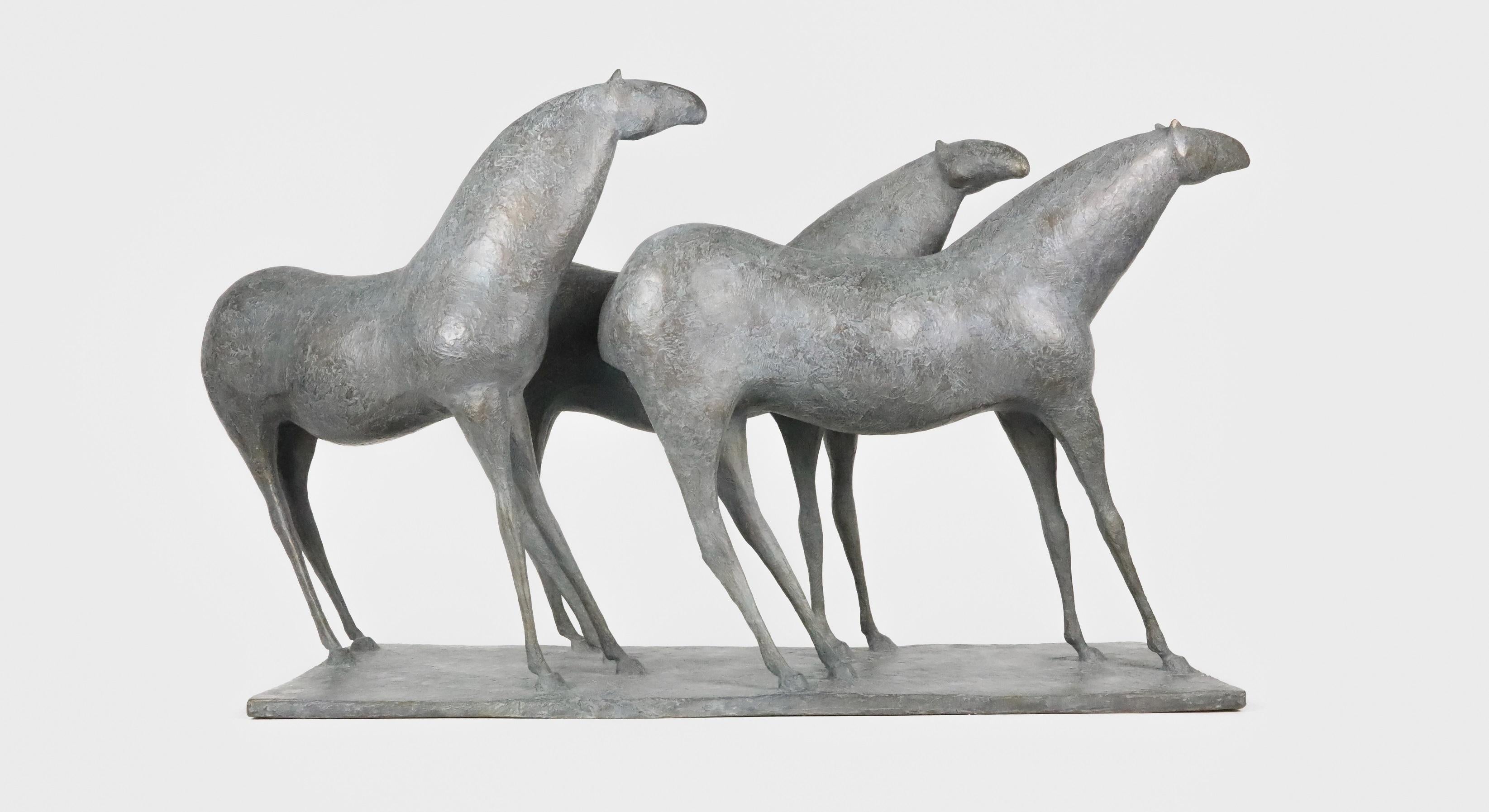 Three Horses is a bronze sculpture by French contemporary artist Pierre Yermia, dimensions are 52 cm × 93 cm × 30 cm (20.5 × 36.6 × 11.8 in). The sculpture is signed and numbered, it is part of a limited edition of 8 editions + 4 artist’s proofs,