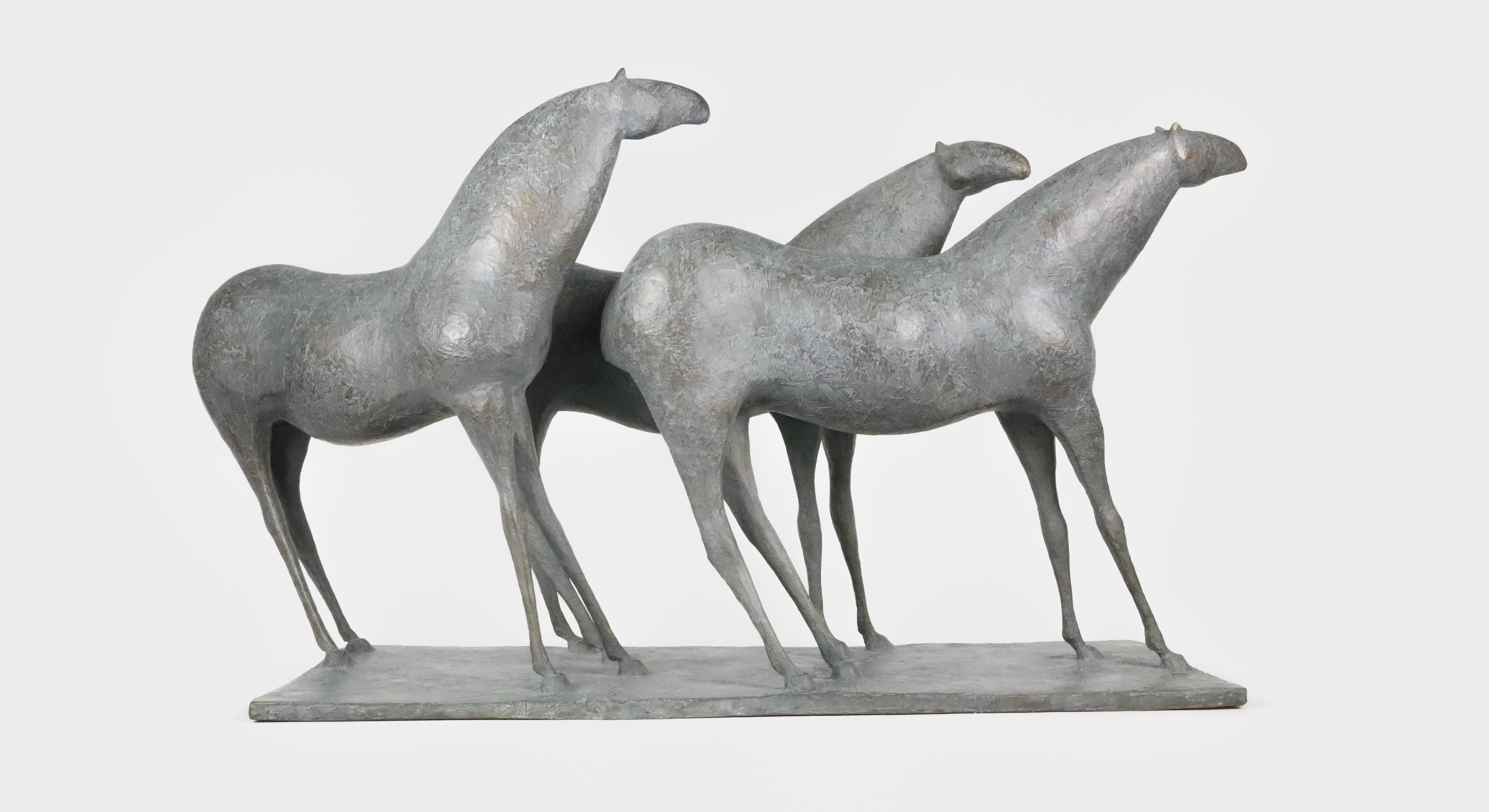 Trois chevaux de Pierre Yermia - Sculpture animalière en bronze