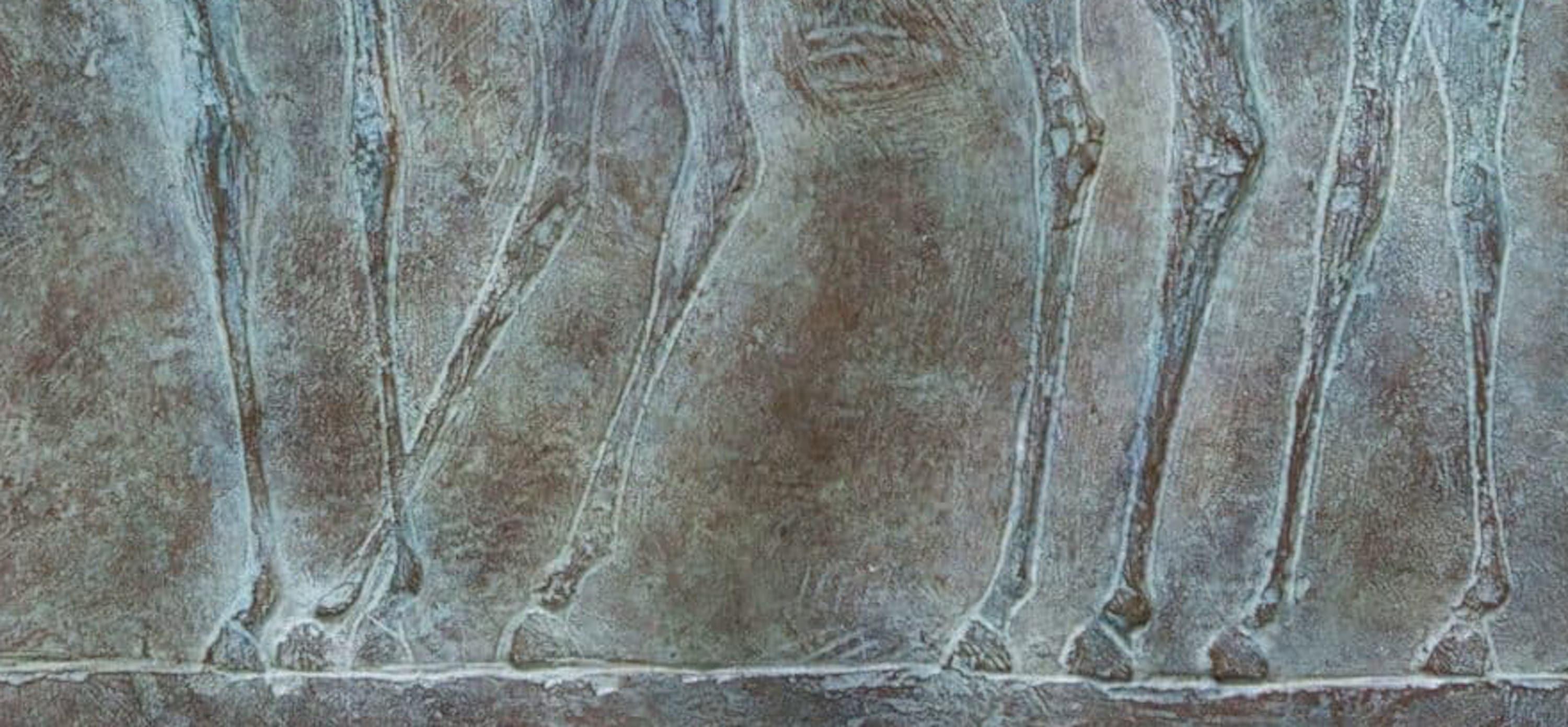 Tre cavalli di Pierre Yermia - Scultura animale, bassorilievo in bronzo, patina blu in vendita 2