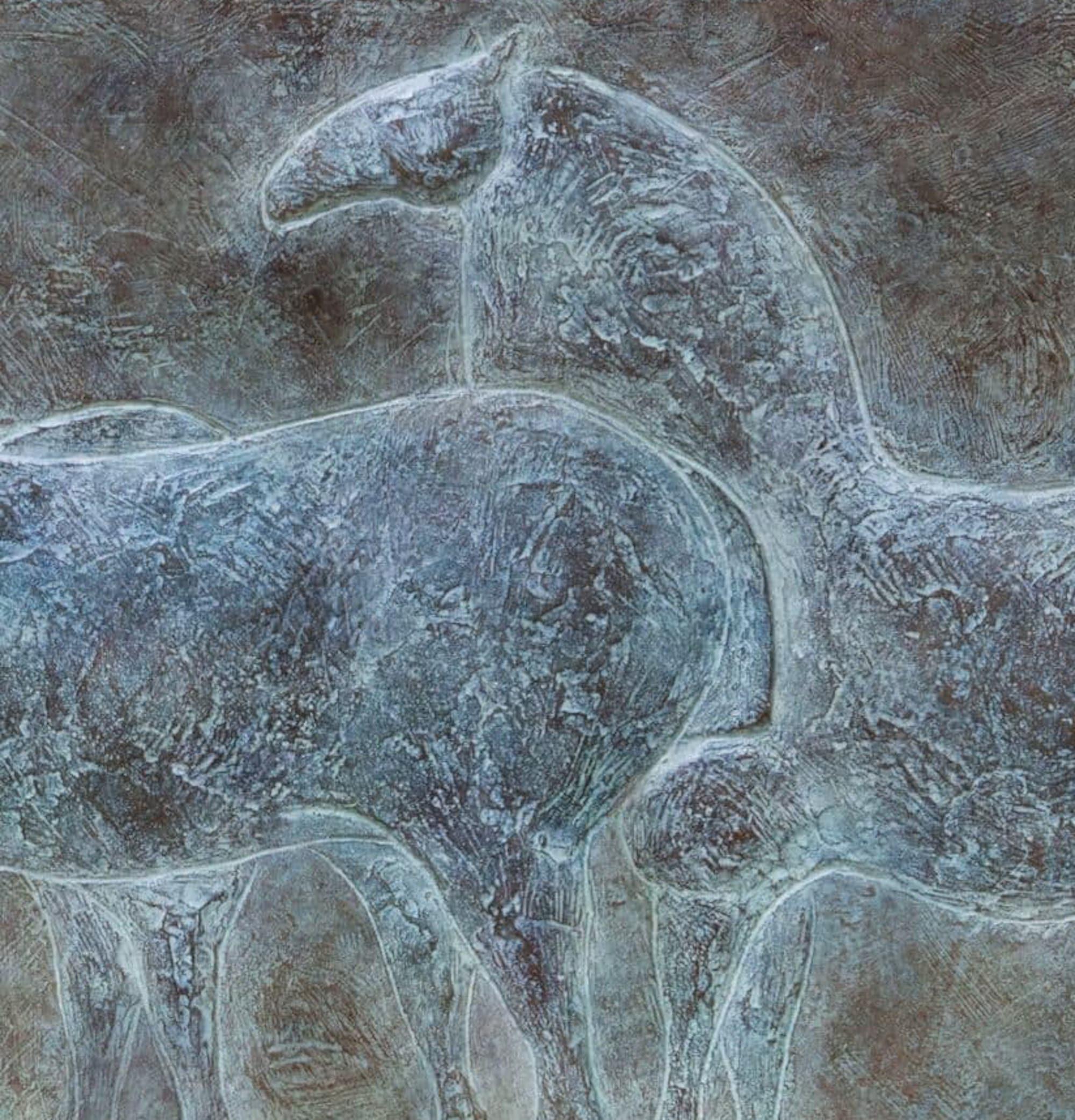 Three Horses by Pierre Yermia - Animal sculpture, bronze bas-relief, blue patina For Sale 3