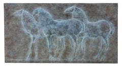 Three Horses by Pierre Yermia - animal sculpture, bronze bas-relief