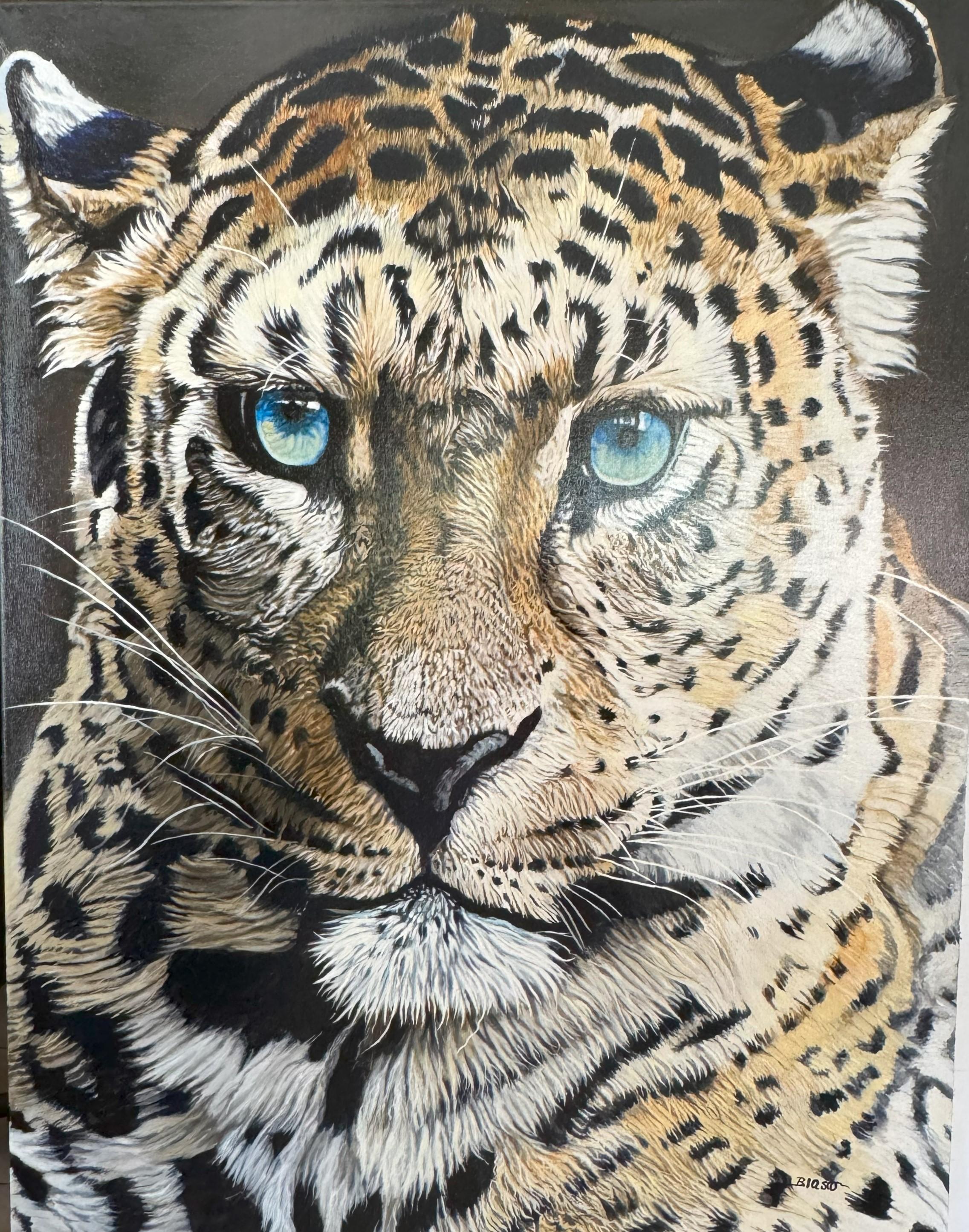 Pierre-Yves Blasco Figurative Painting - Portrait of leopard