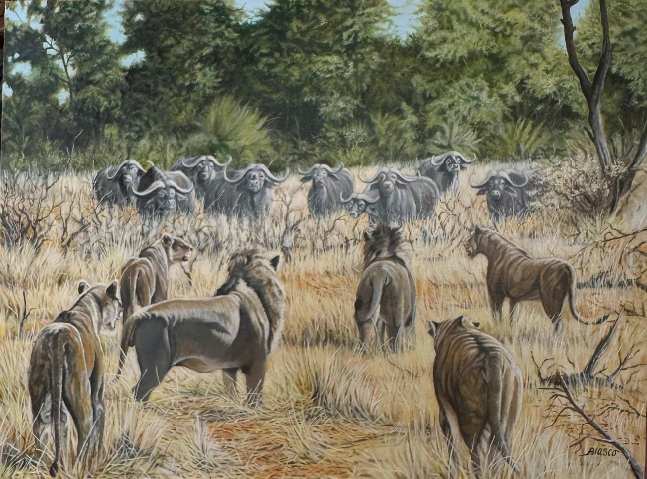 Pierre-Yves Blasco Animal Painting – Die Jagd