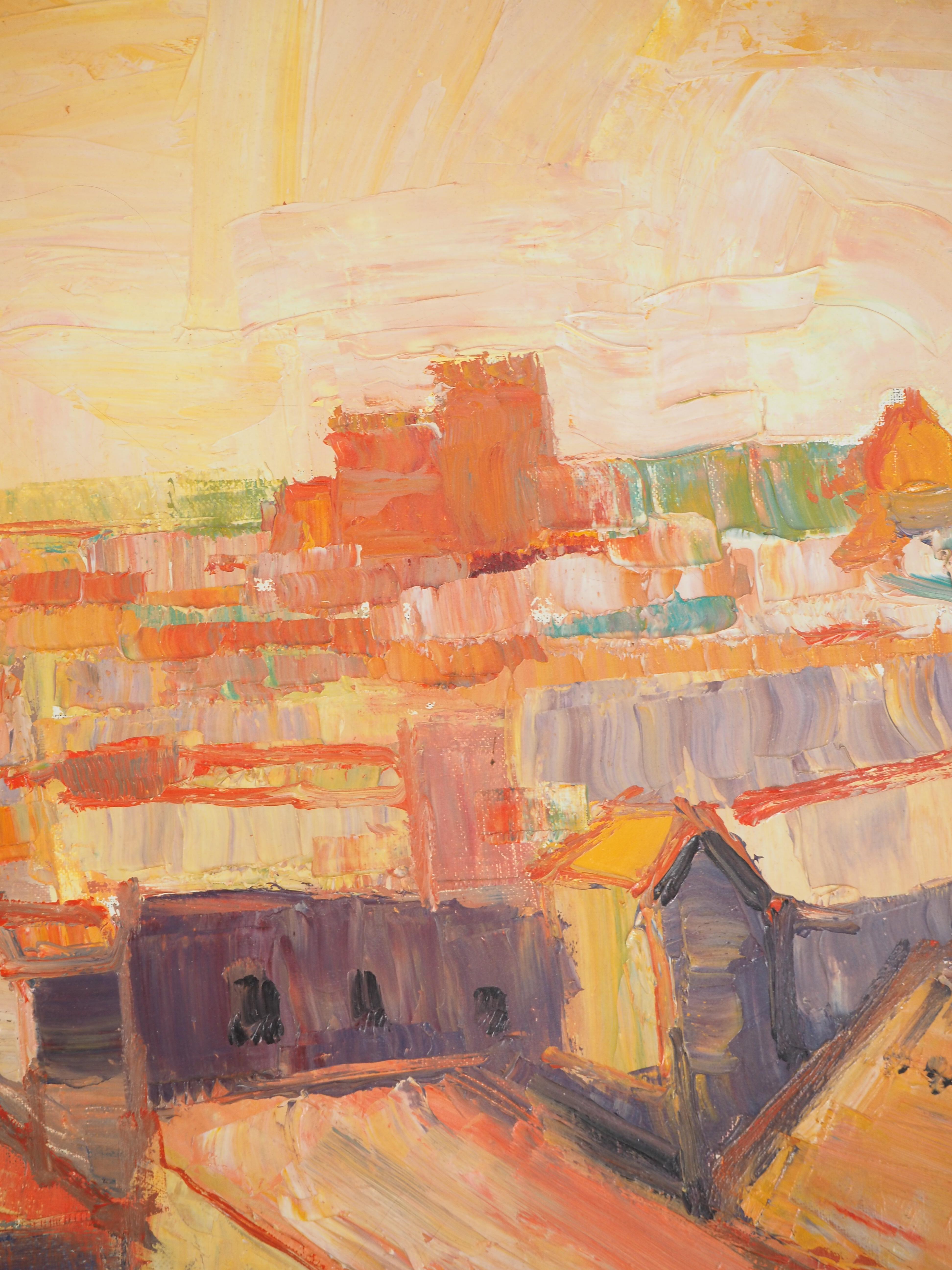 Italy : View on Rome at the Sunset - Original Oil on Canvas, Handsigned For Sale 3
