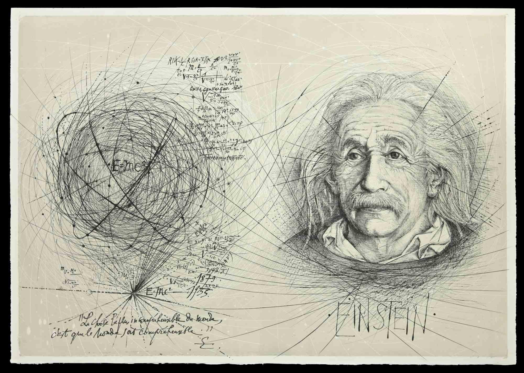 Pierre Yves Tremois Figurative Print – Albert Einstein - Radierung von Pierre-Yves Trémois - 1955