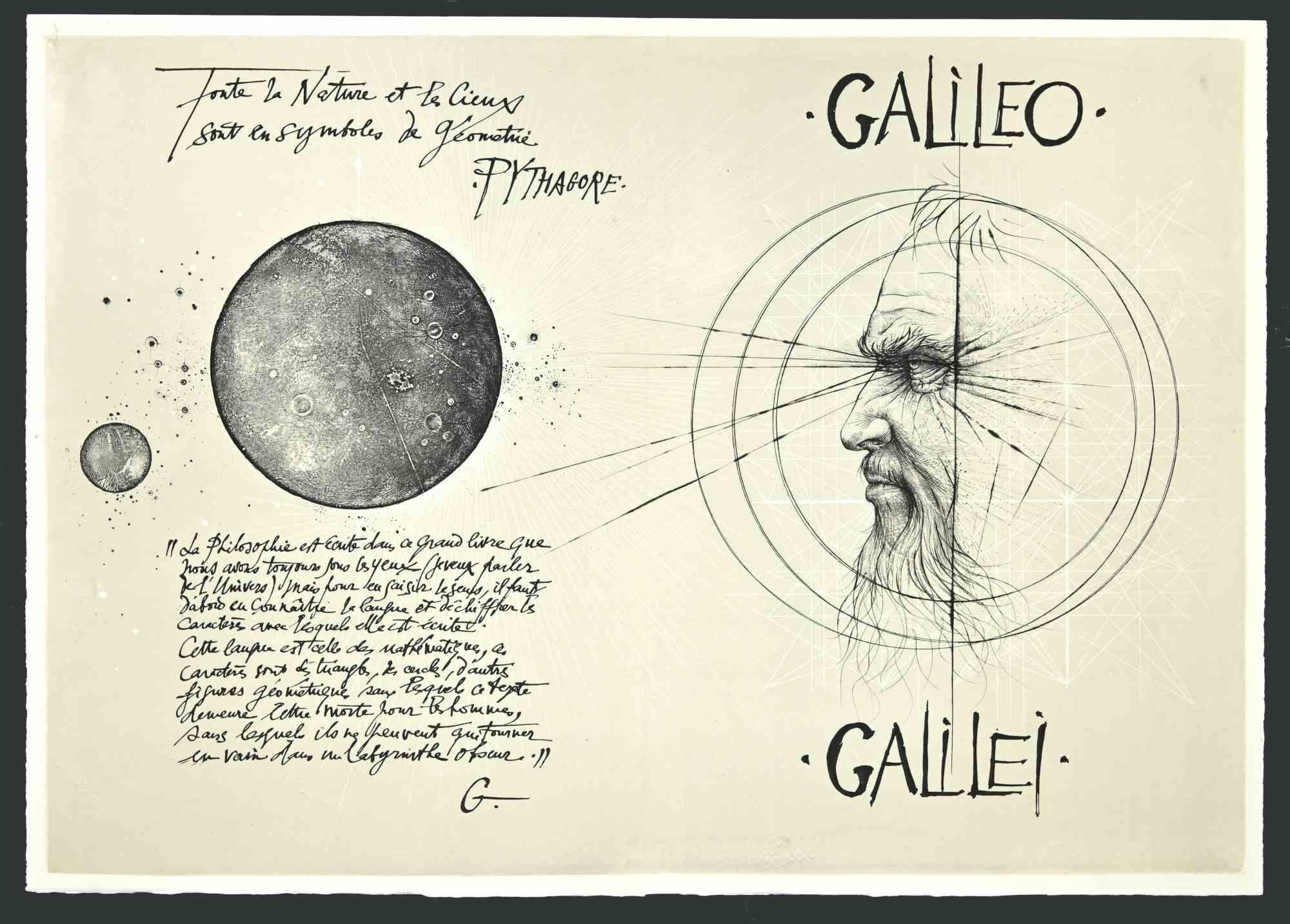 Pierre Yves Tremois Figurative Print - Galileo Galilei - Etching by Pierre-Yves Trémois - 1955