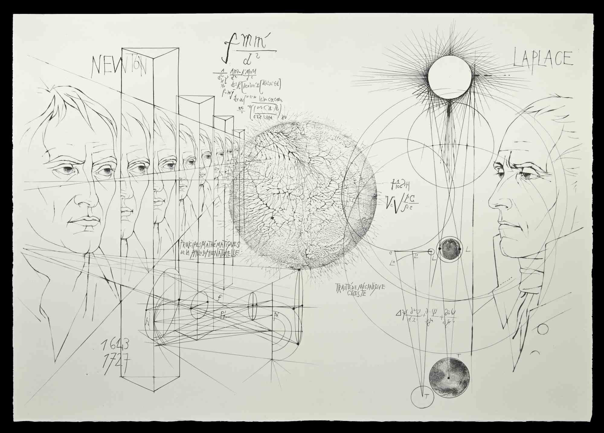 Pierre Yves Tremois Figurative Print – Newton - Laplace - Radierung von Pierre-Yves Trémois - 1955