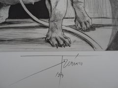 Bouledogue et femme - Original  Gravure signée