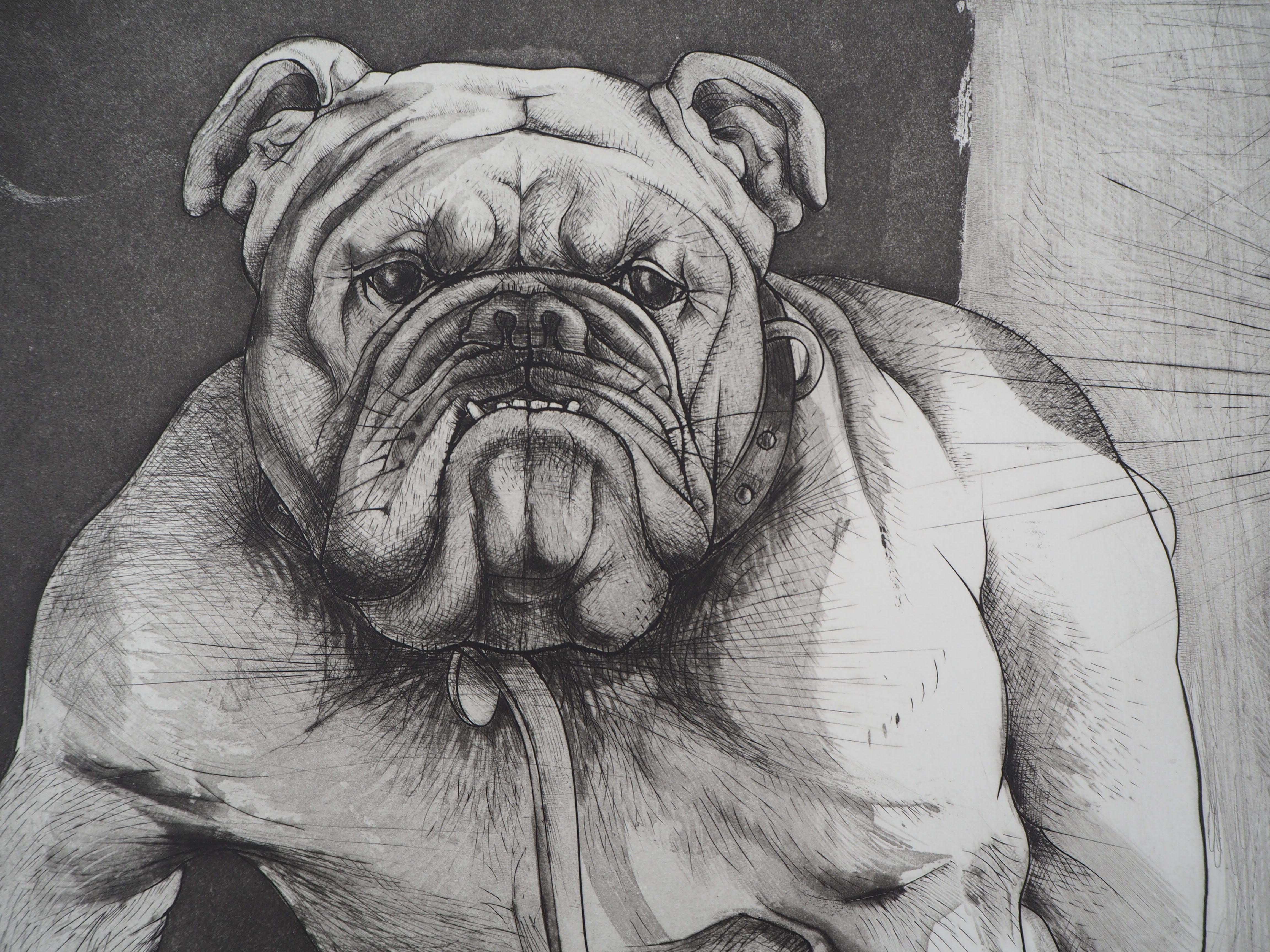 Bulldog and Woman - Original  Handsigned Etching For Sale 1