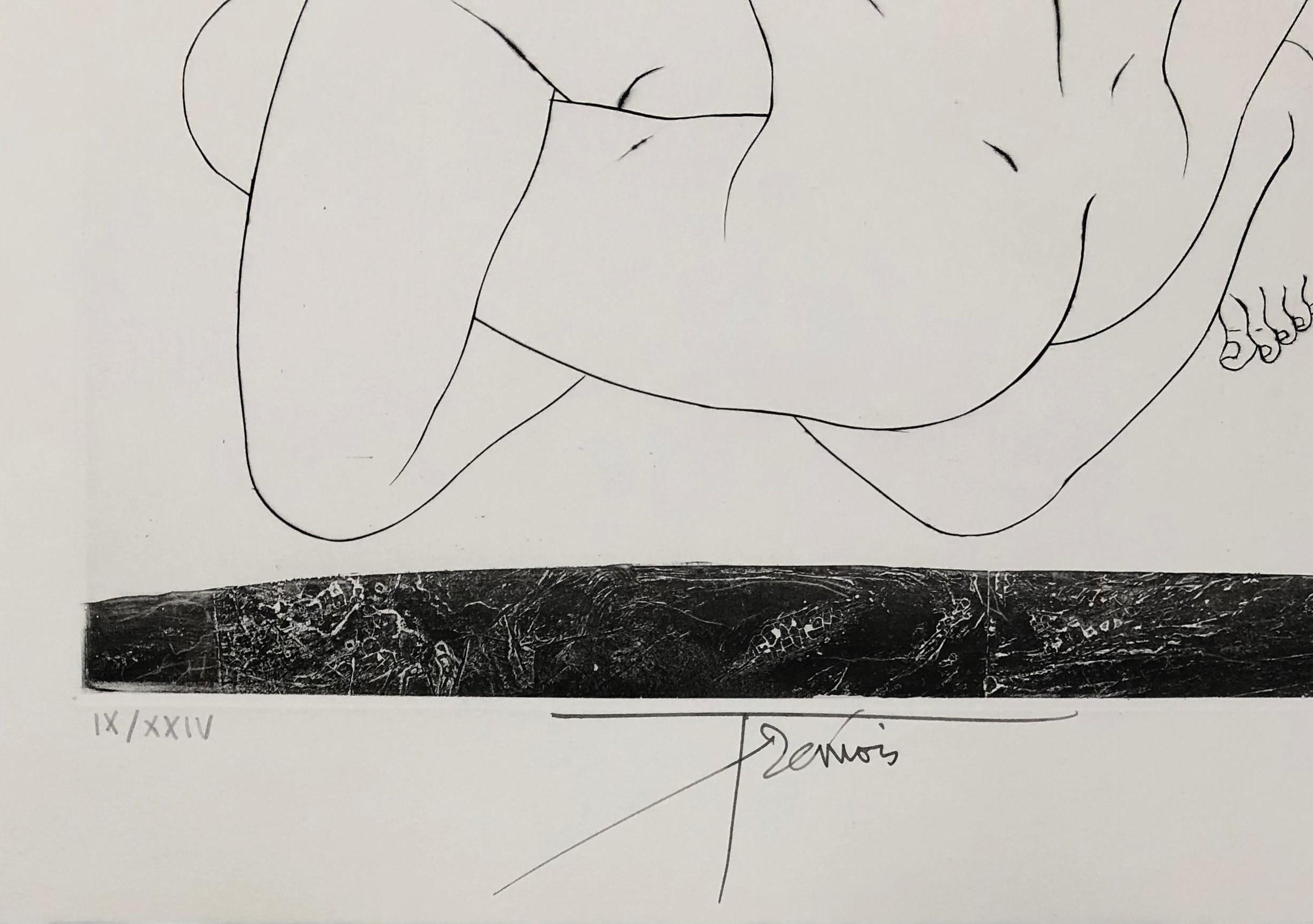 Couple Embraced - Eau-forte originale signée et numérotée à la main - Surréalisme Print par Pierre-Yves Trémois