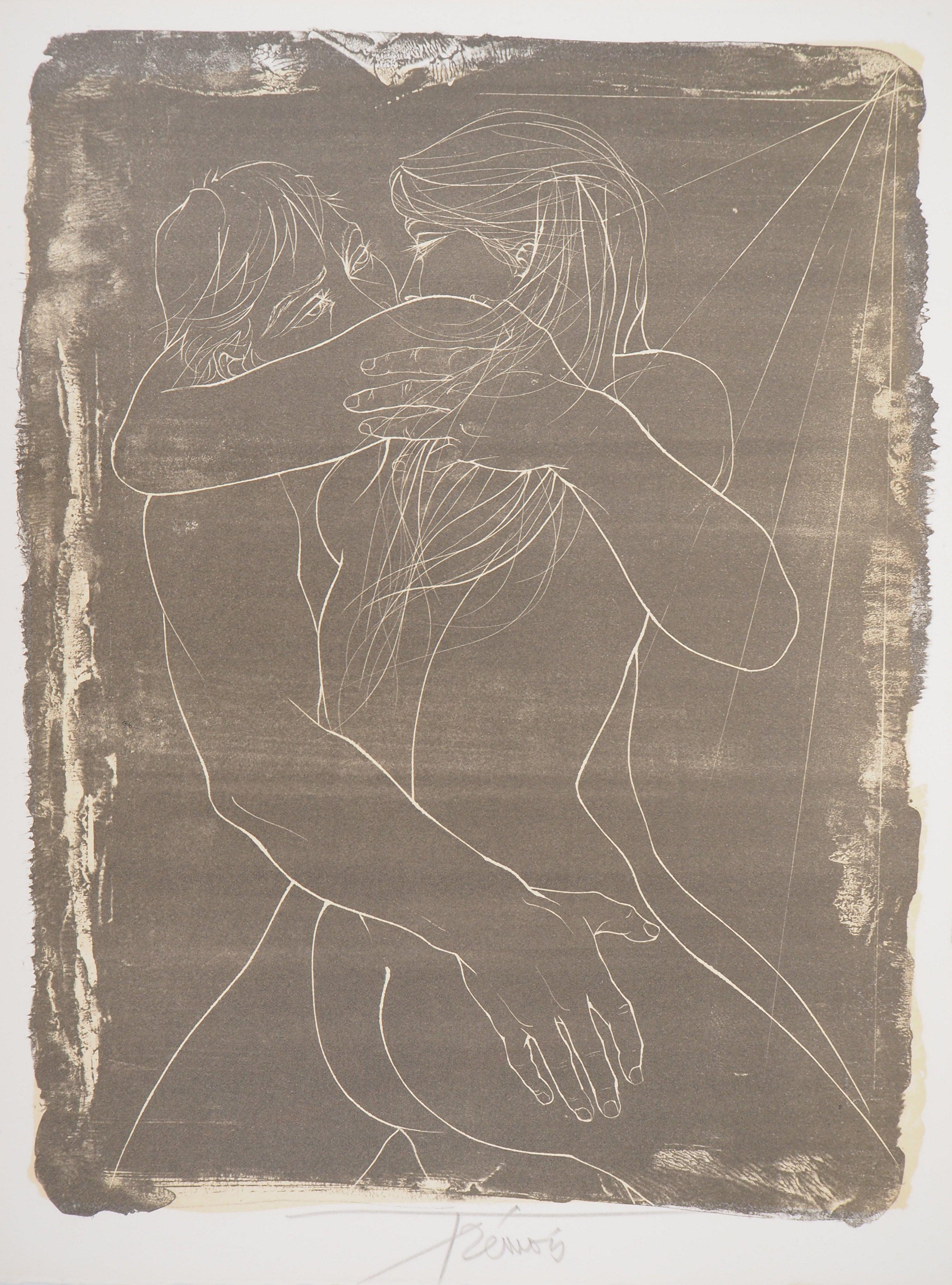 Figurative Print Pierre-Yves Trémois - Amoureux : Couple qui s'embrasse - Lithographie originale signée