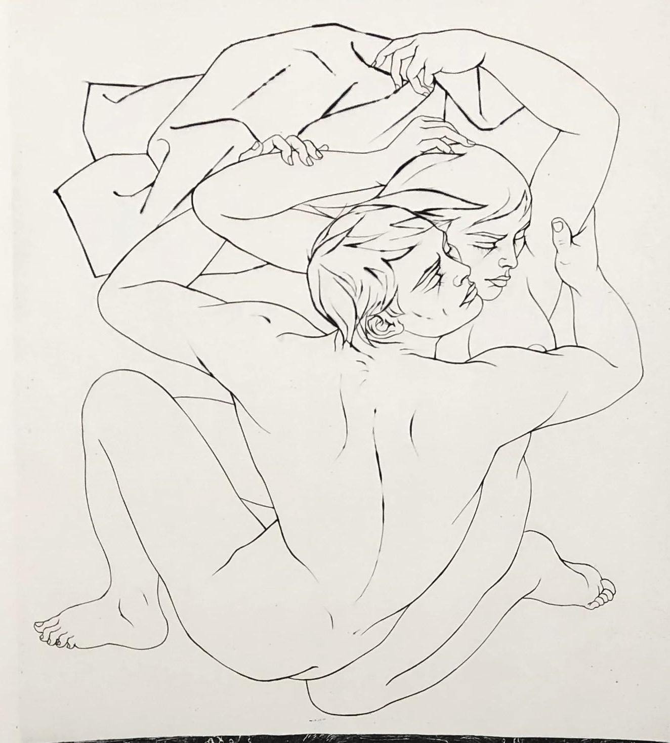 Amoureux - Thtis et Pele - Eau-forte originale signée et numérotée à la main - Surréalisme Print par Pierre-Yves Trémois