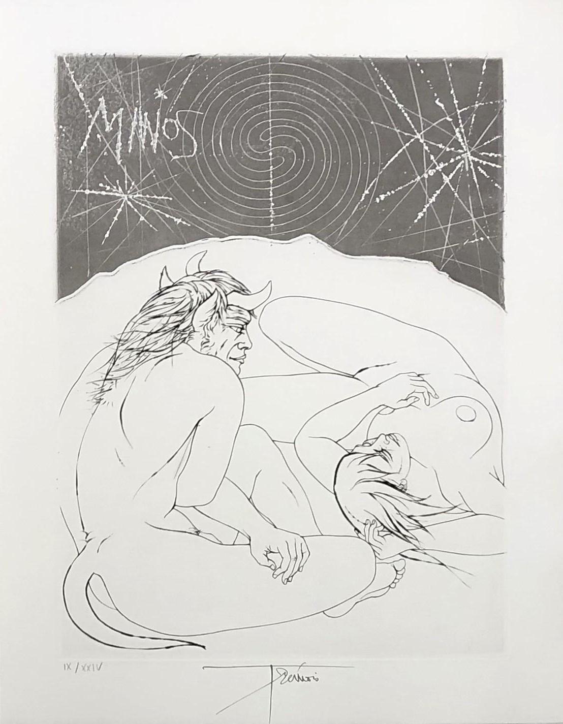 Pierre-Yves Trémois Figurative Print - Minos and A Naked Woman - Original etching handsigned and numbered