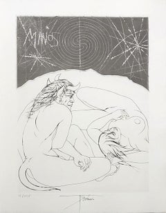 Vintage Minos and A Naked Woman - Original etching handsigned and numbered