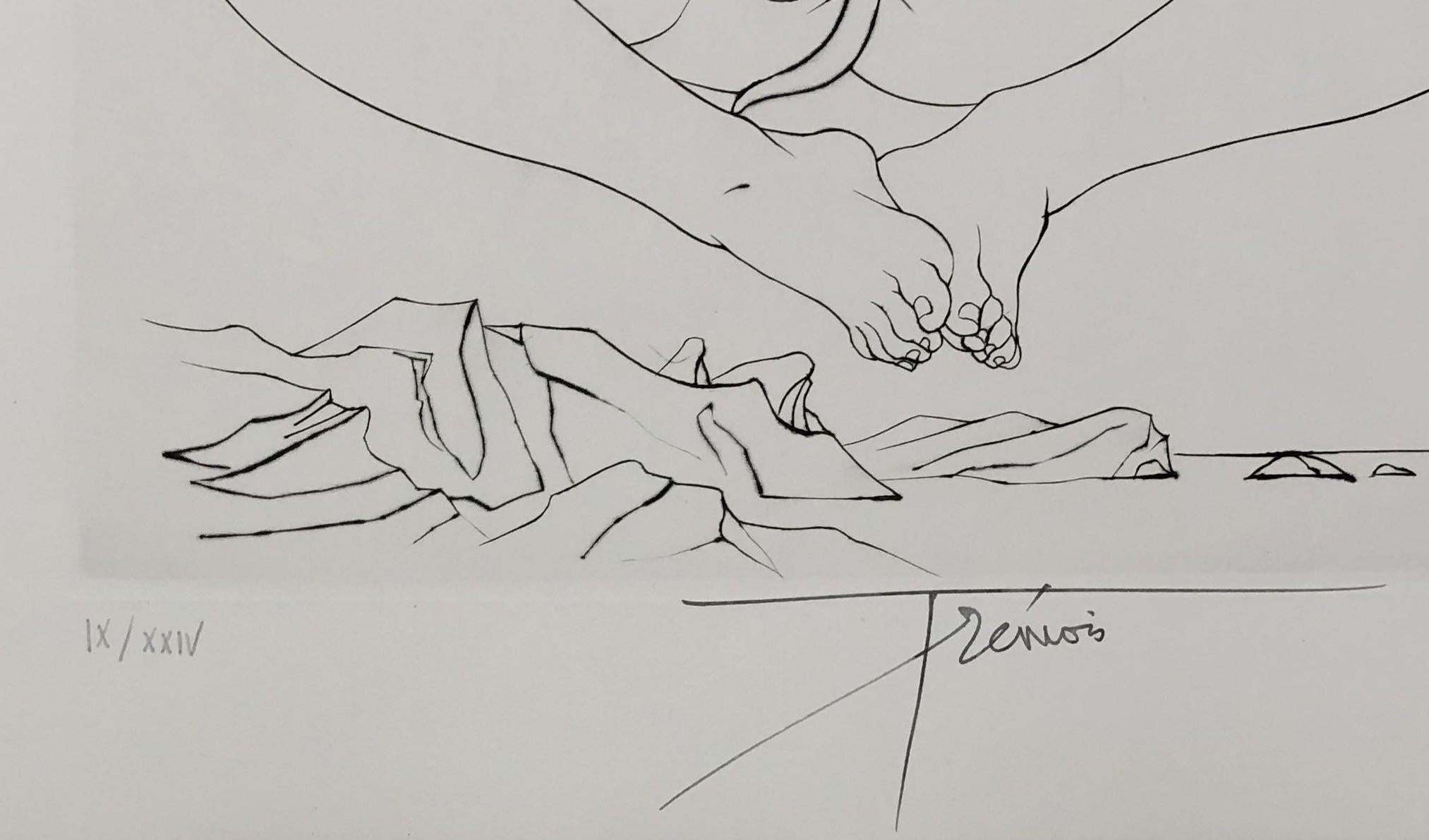 Femme nue allongée - eau-forte originale signée et numérotée à la main - Surréalisme Print par Pierre-Yves Trémois