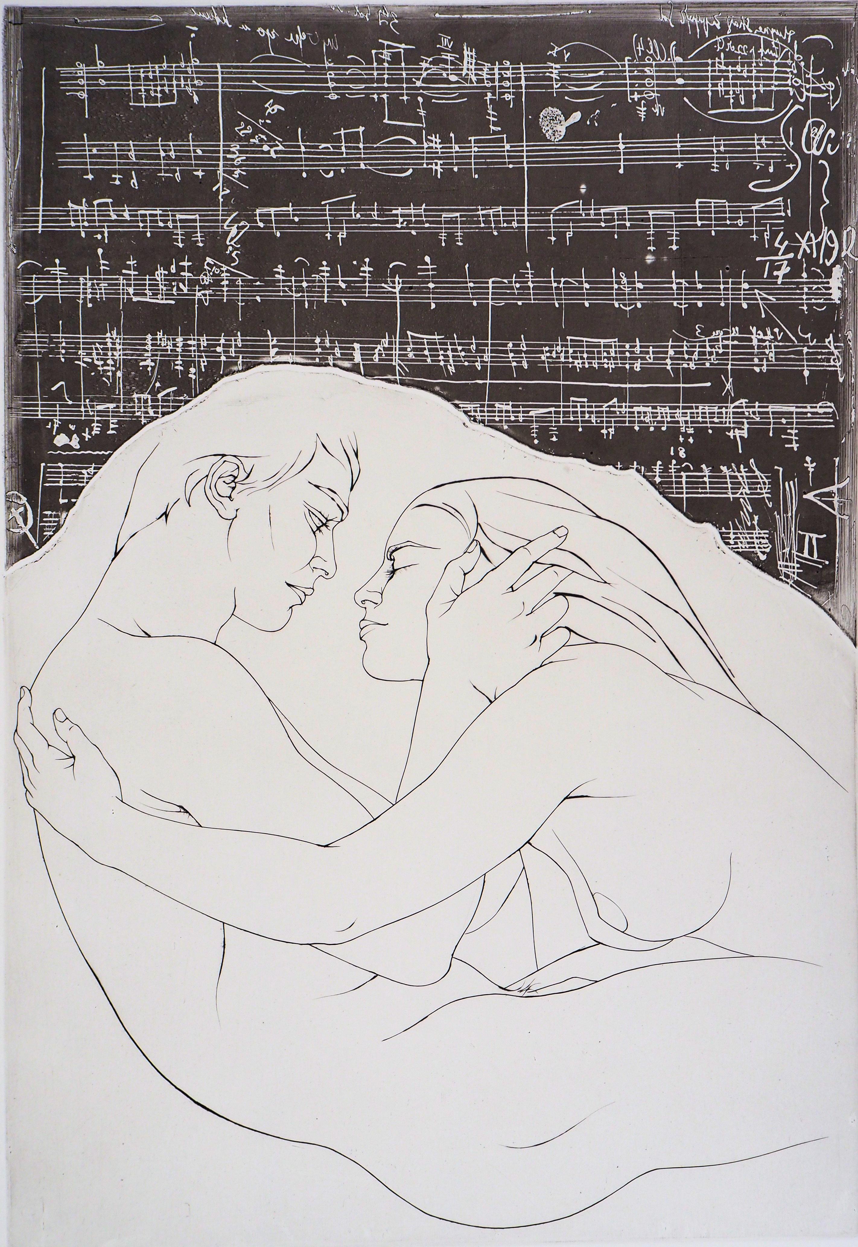 Pierre-Yves TRMOIS :  Harmony - Originale handsignierte Radierung, 1968 (Grau), Nude Print, von Pierre-Yves Trémois