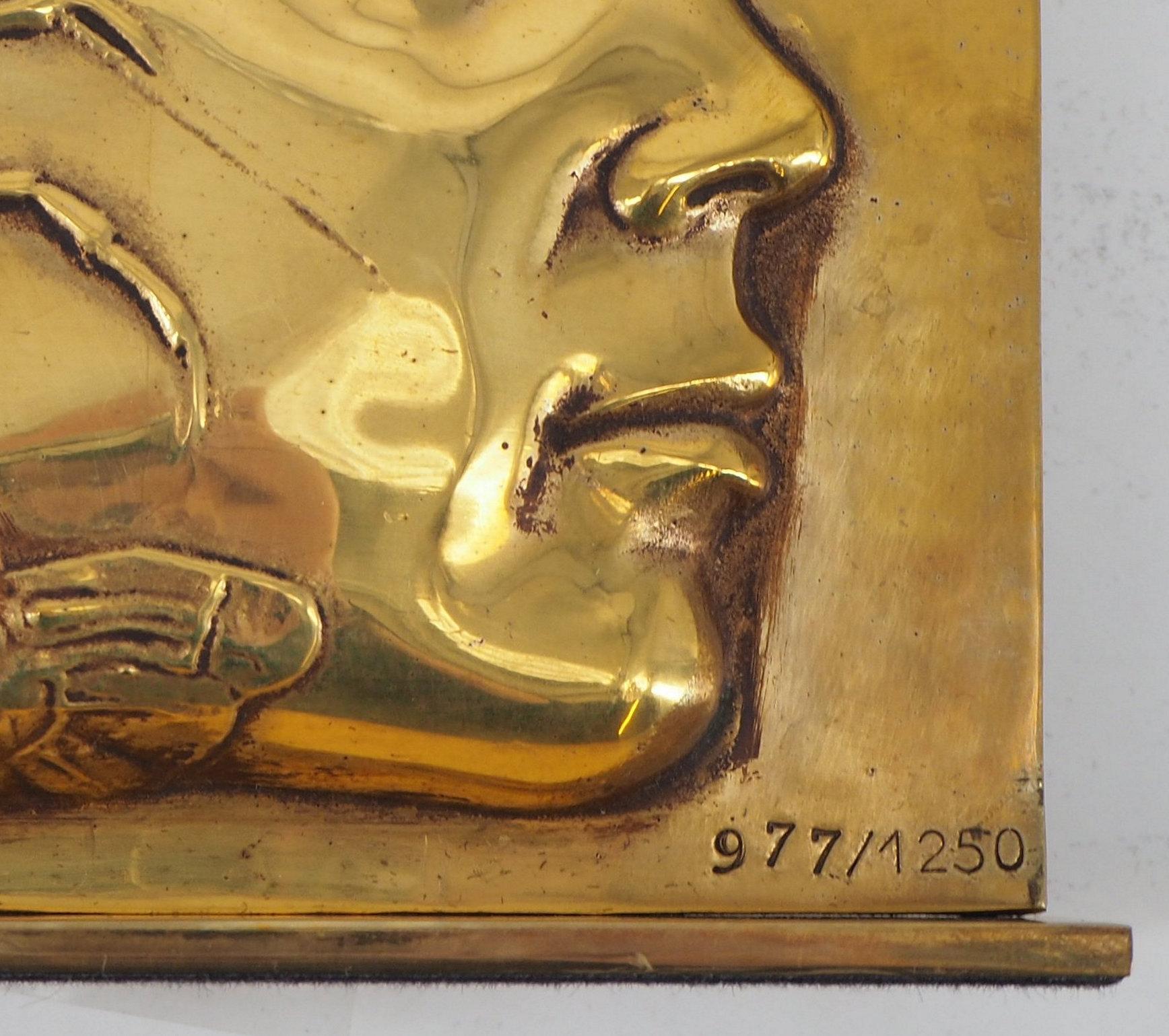 Woman with Lobster - Original signed golden bronze sculpture, 1988 2