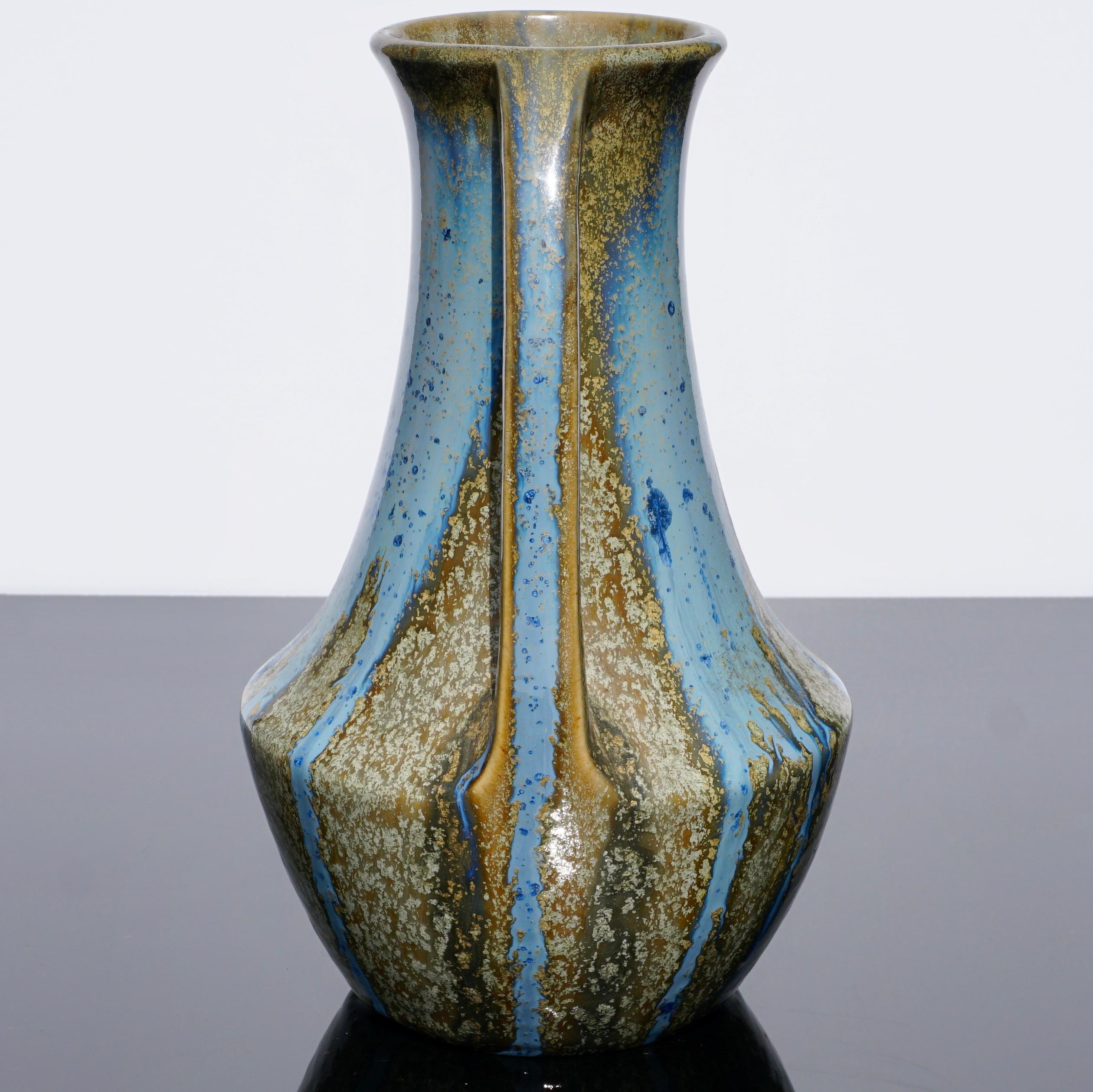 French Pierrefonds Crystalline Art Nouveau Handled Vase