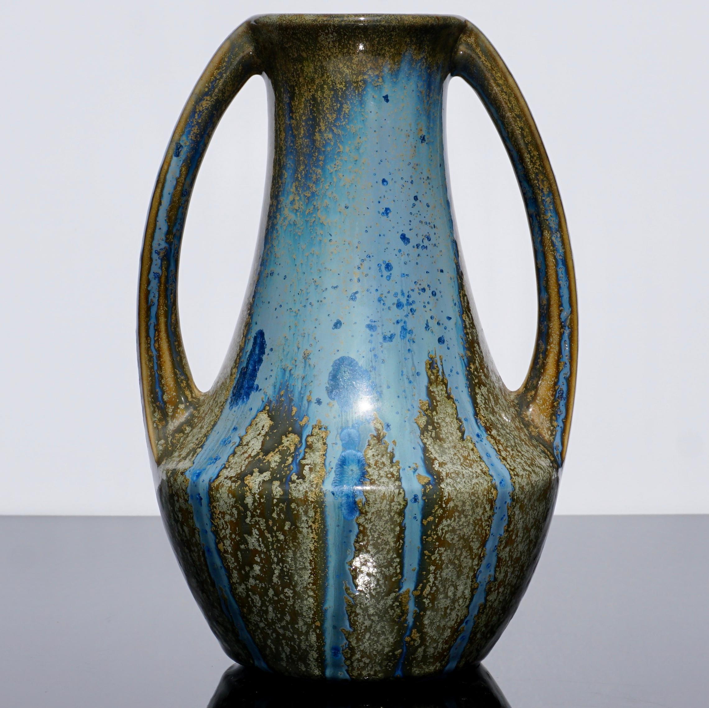 Glazed Pierrefonds Crystalline Art Nouveau Handled Vase