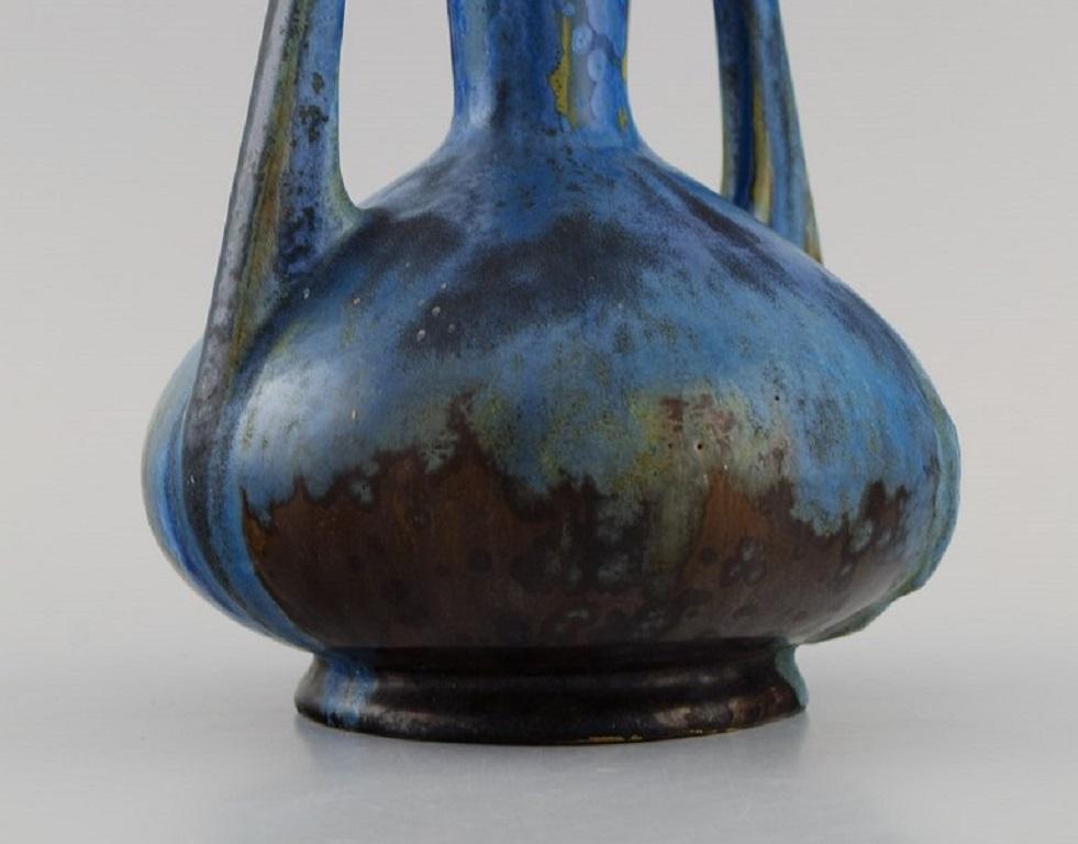 Vernissé Vase avec poignées en grès émaillé Pierrefonds, France, années 1930 en vente