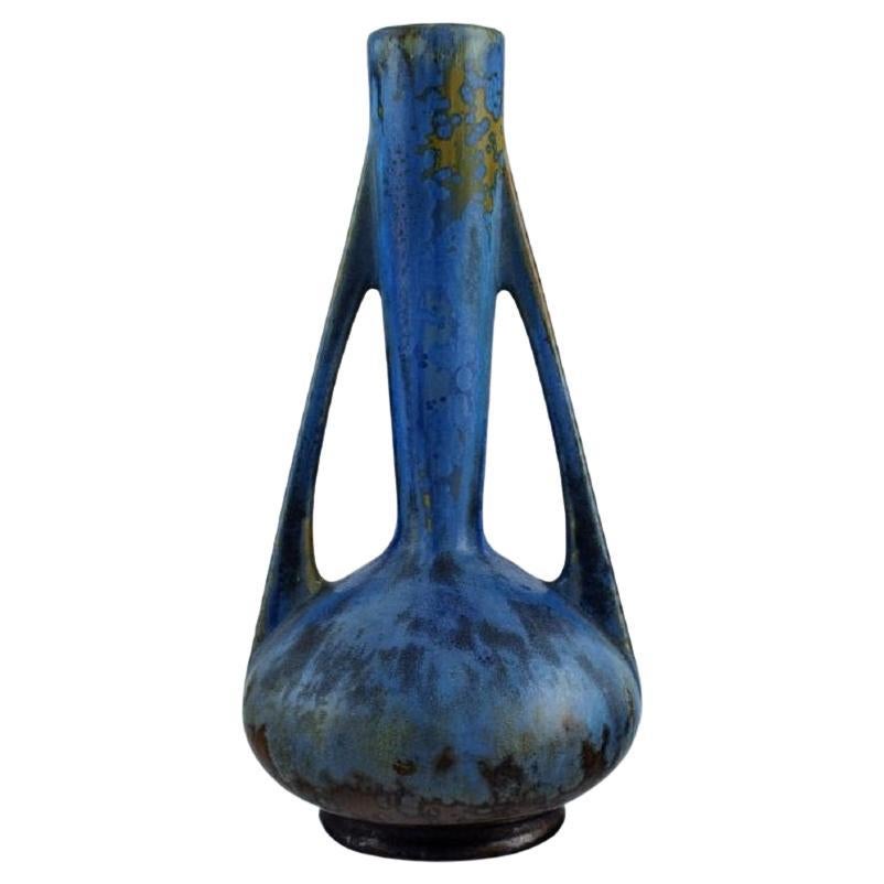 Pierrefonds, France, Vase with Handles in Glazed Stoneware, 1930s For Sale