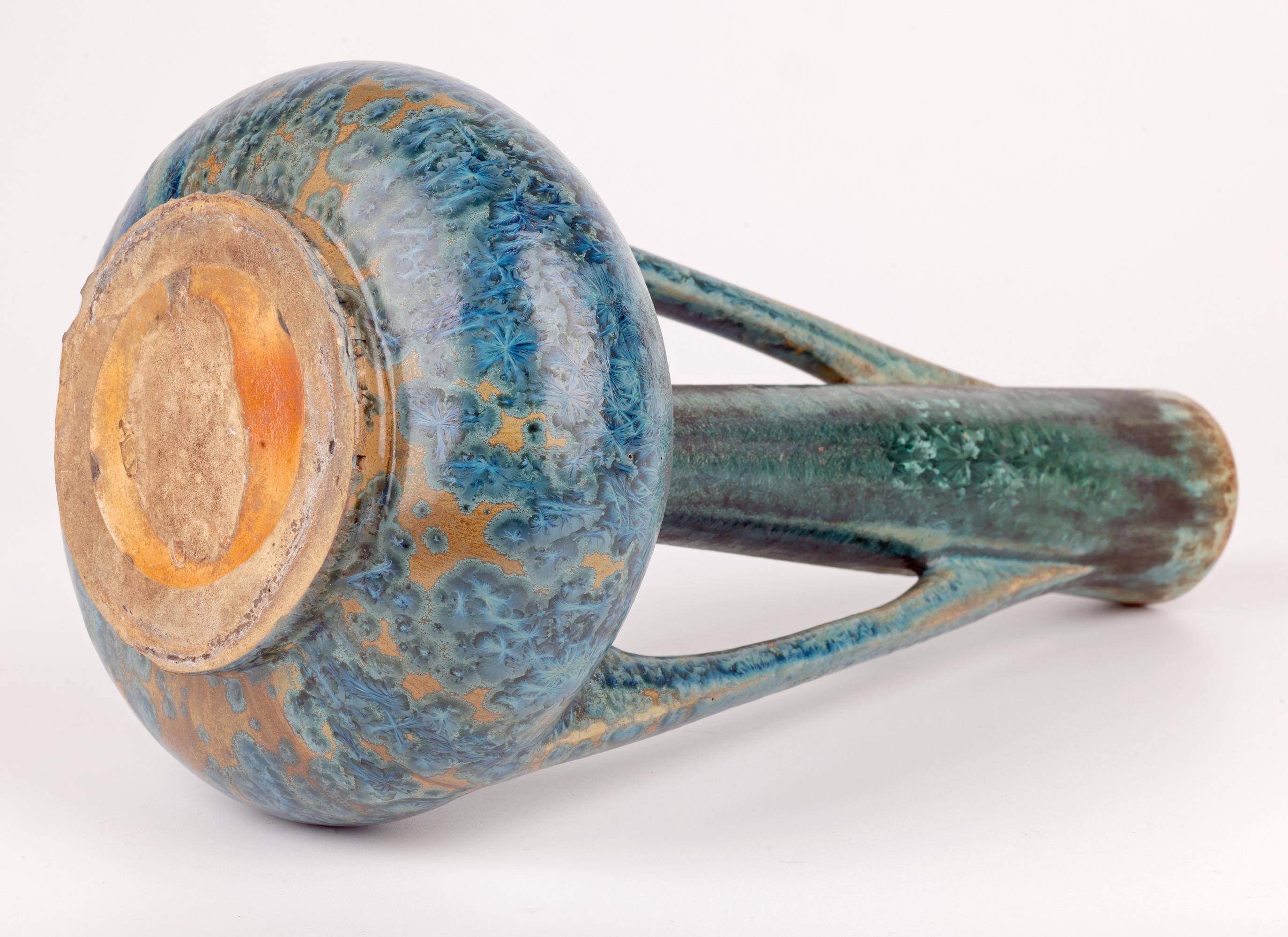 Pierrefonds Französisch Art Deco Blau kristalline glasierte Art Pottery Vase im Angebot 5
