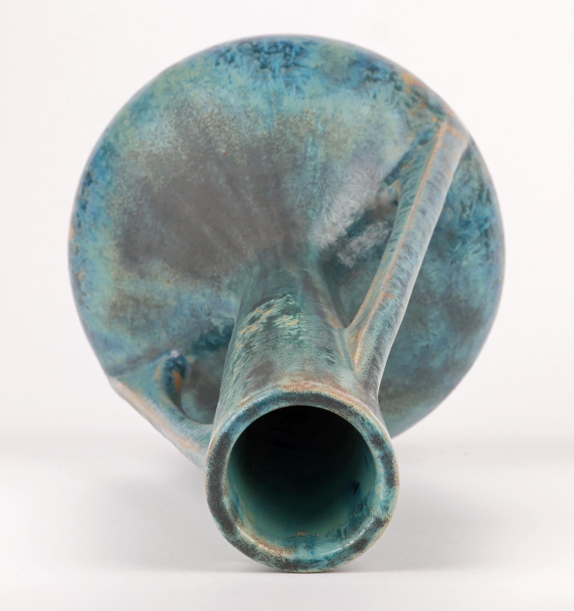 Pierrefonds Französisch Art Deco Blau kristalline glasierte Art Pottery Vase im Angebot 6