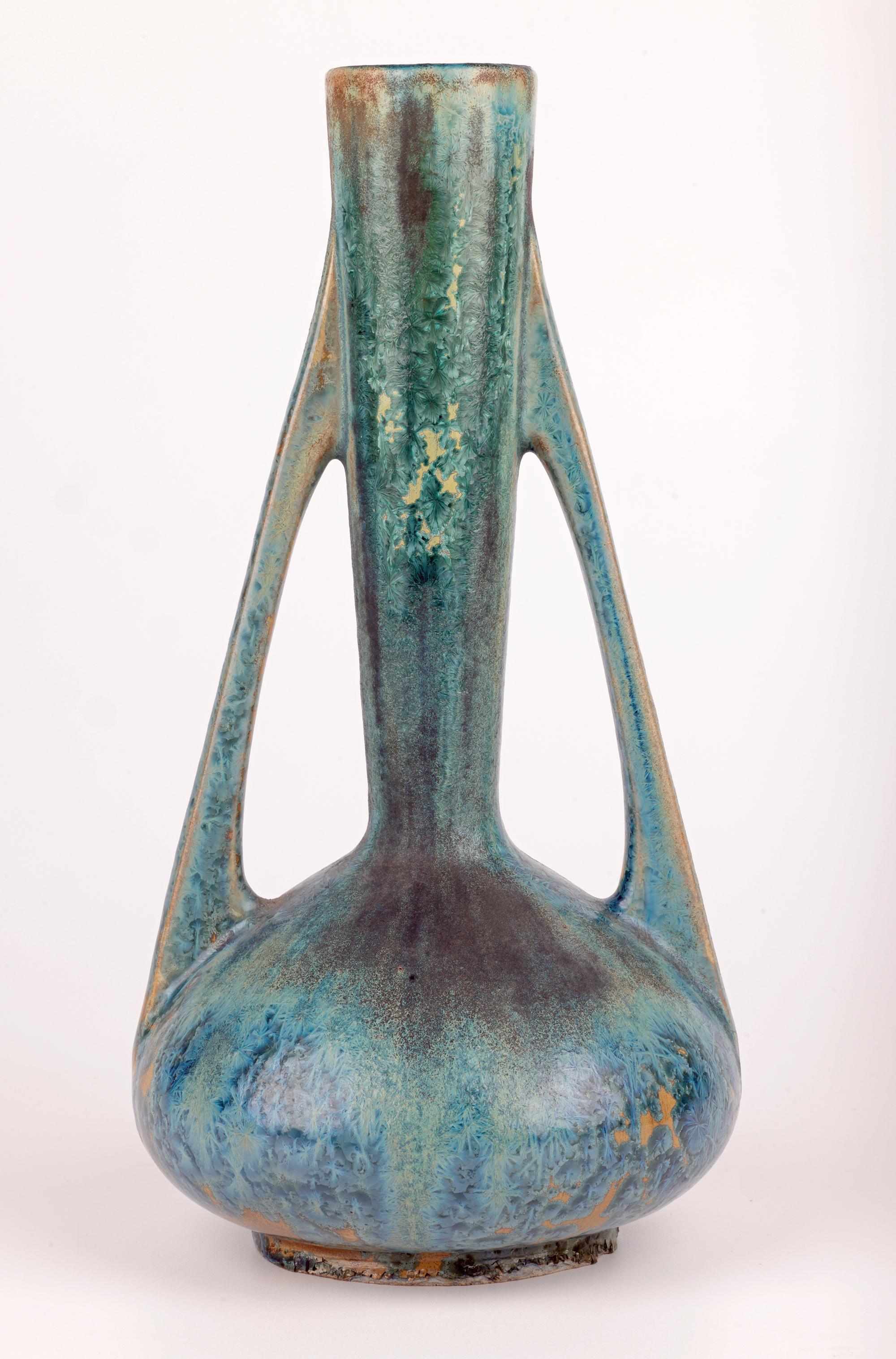 Pierrefonds Französisch Art Deco Blau kristalline glasierte Art Pottery Vase im Angebot 9